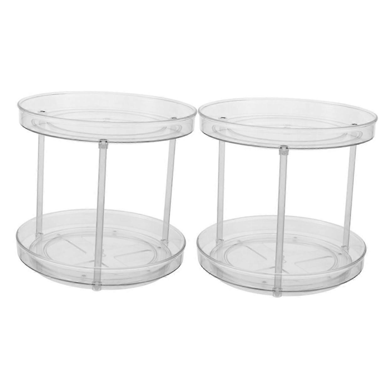 2 pieces round spice organizer divided rotating layered storage tray for cosmetics stable for spices small items