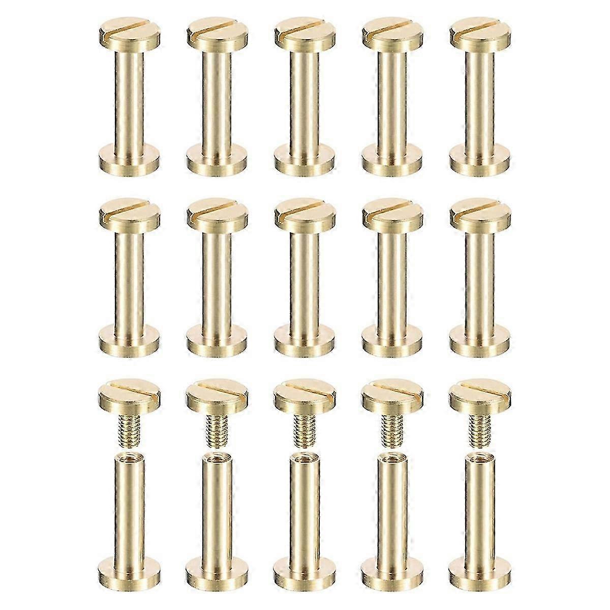 30Pack Brass Chicago Screws, 15x8mm Flat Head Screw