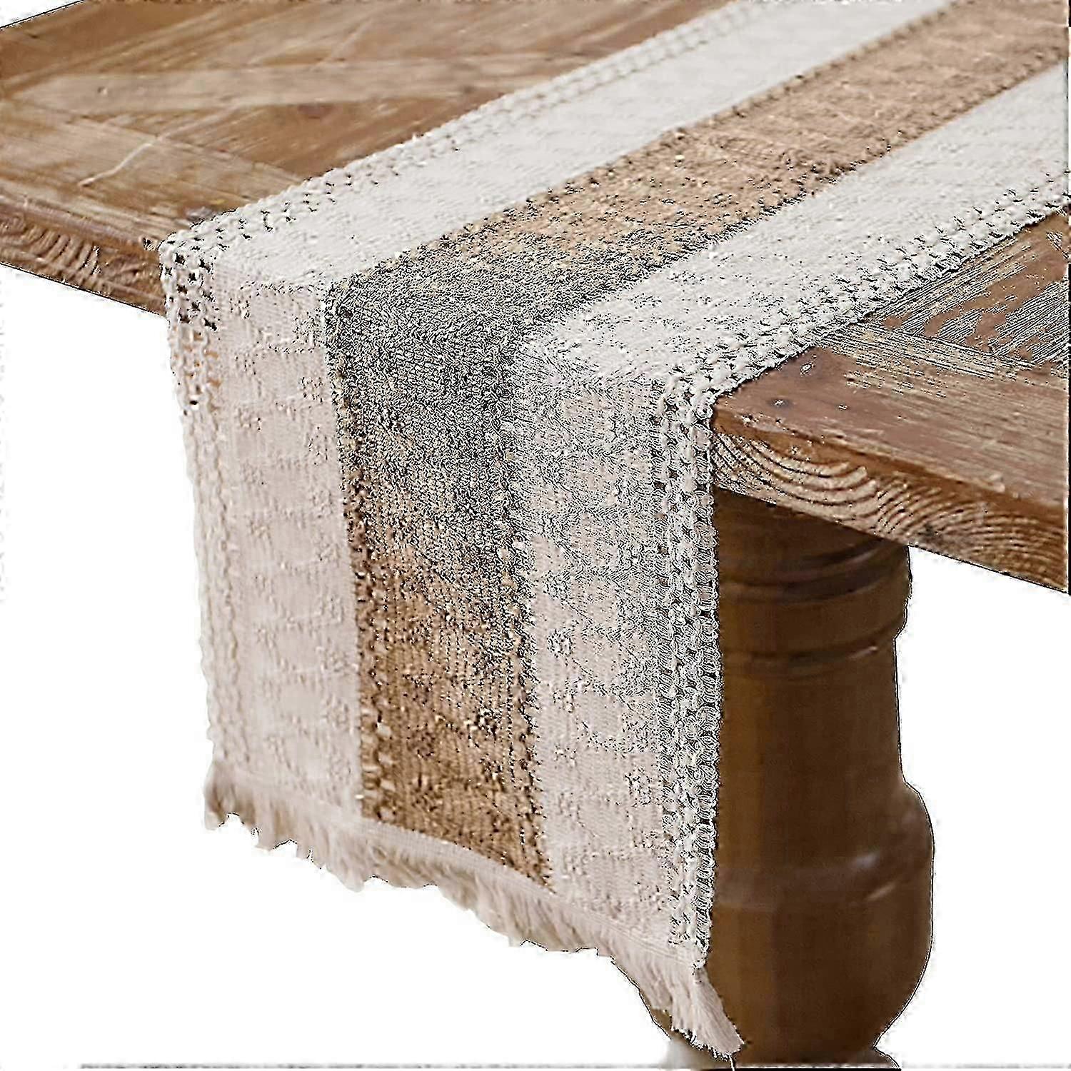 Cotton Linen Table Runner, Burlap Table Runner With Tassels, 30 X 140 Cm