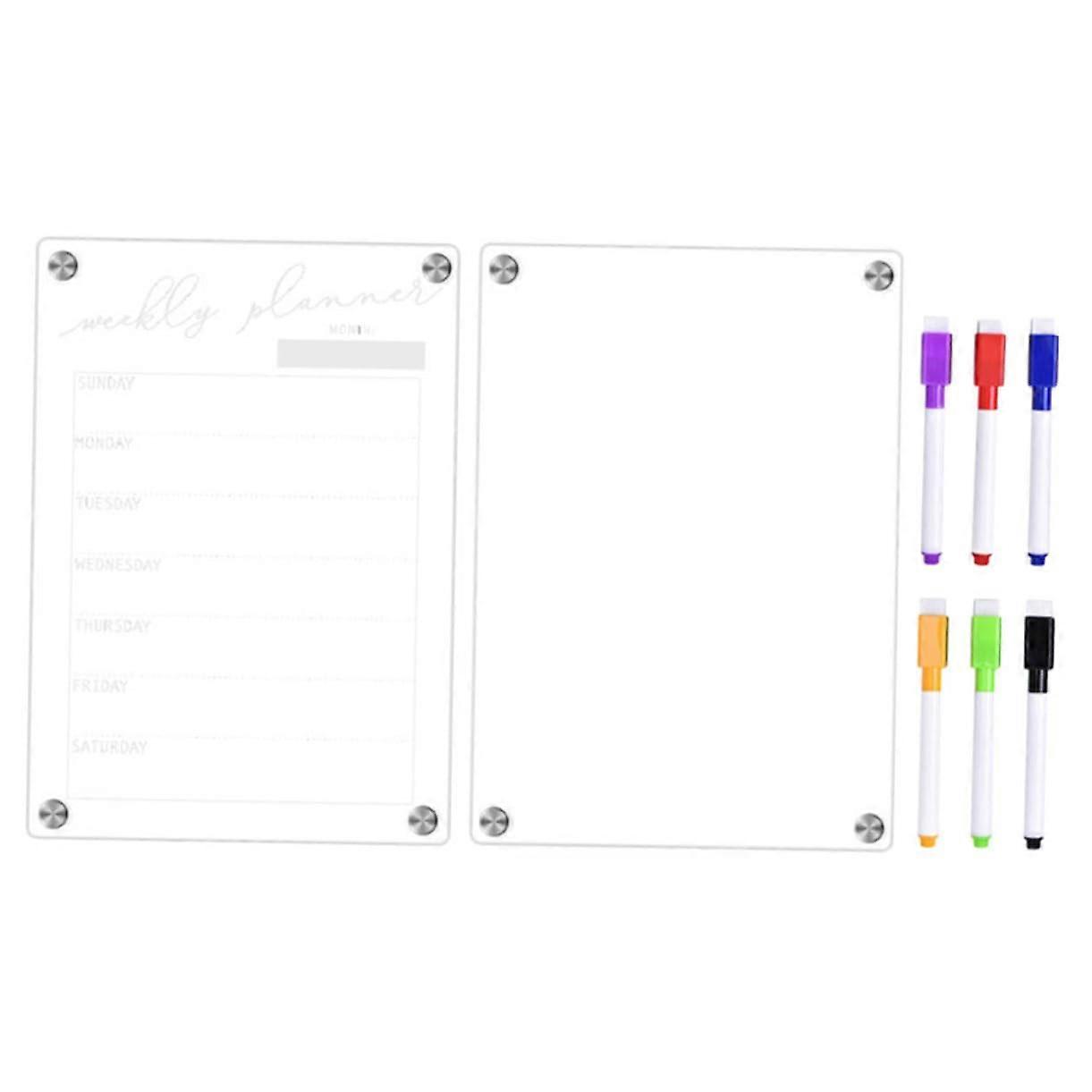 1 Set Magnetic Refrigerator Weekly Planner, Wipeable Acrylic Board for Notes, ToDo Lists, White Marker