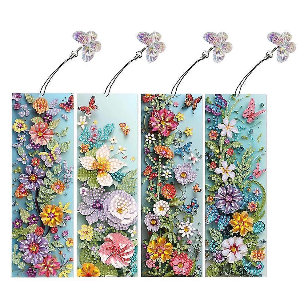 4-Piece Diamond Painting Bookmark Set with Crystal Butterfly Pendant, 5D Art Bookmarks for School Crafts and Gifts for Girls