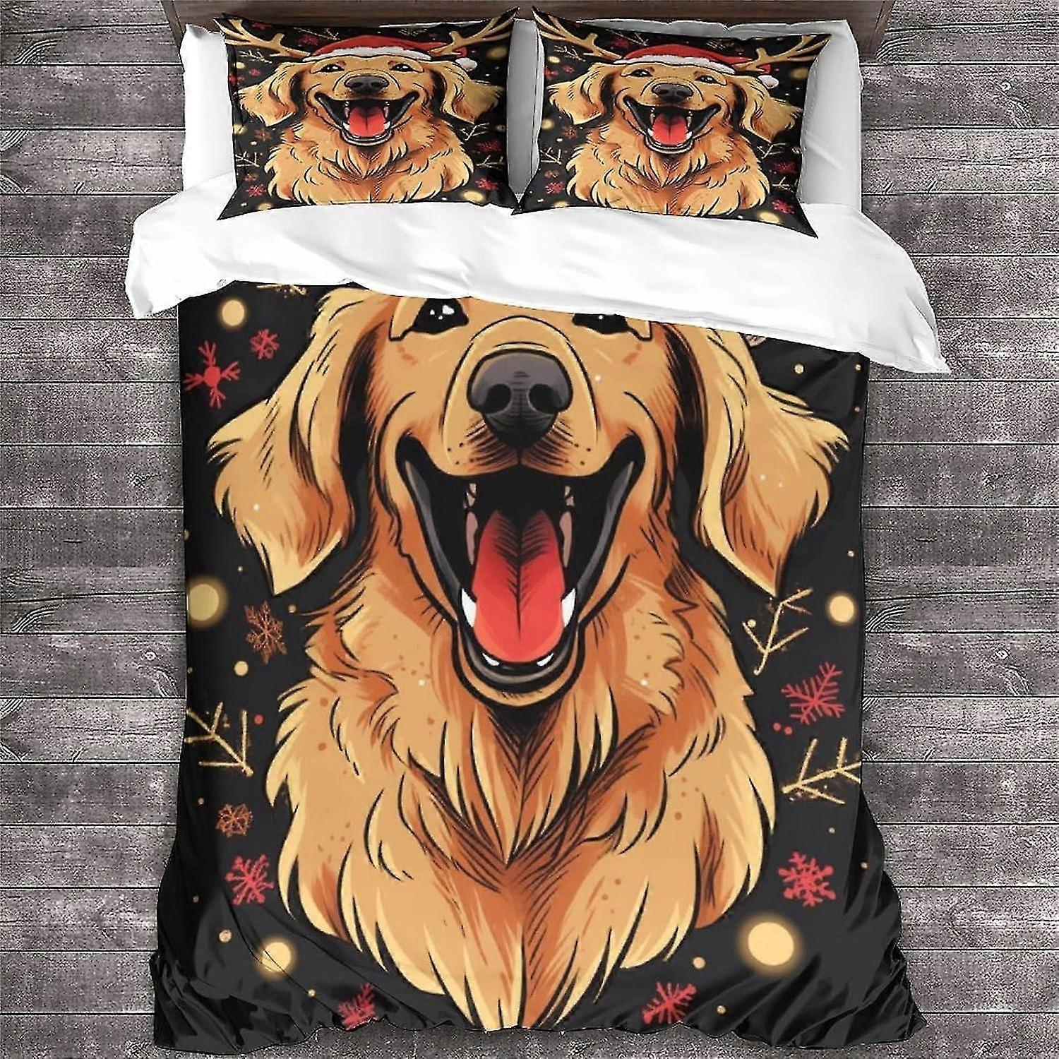 3D Christmas Printed Duvet Cover for Dog Bedding with Zipper Closure, King Size