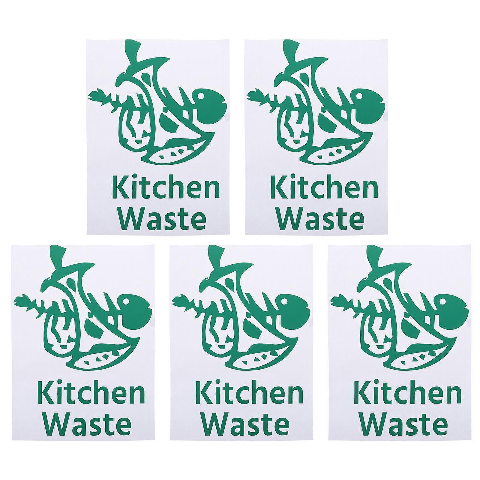 Garbage Classification Stickers 5Pcs Green Waterproof PVC for Home Use