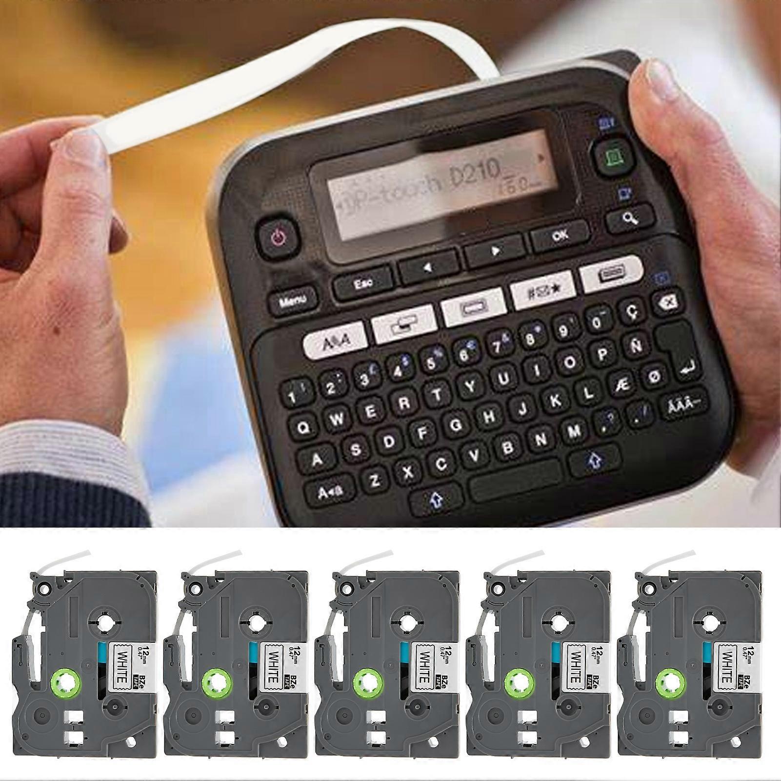 5 Pcs Label Maker Tape Black On White 12mm Width 8m Length Waterproof Printer Label Maker Tape for P Touch for PT D210