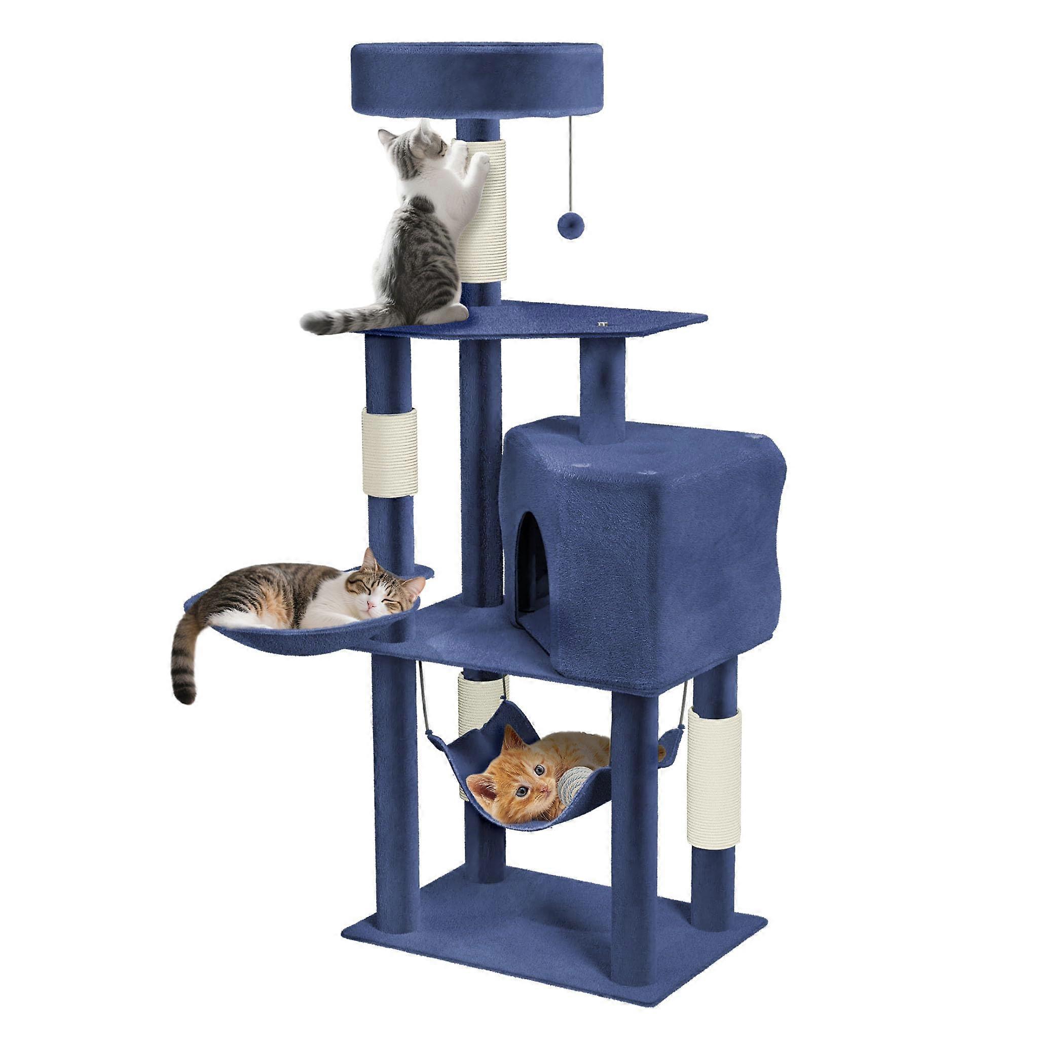 Cat Scratching Post Sturdy Cat Tree With Sisal Posts And Plush 134 Cm High Blue Grey Multi-Tier Climbing Tree For Cats