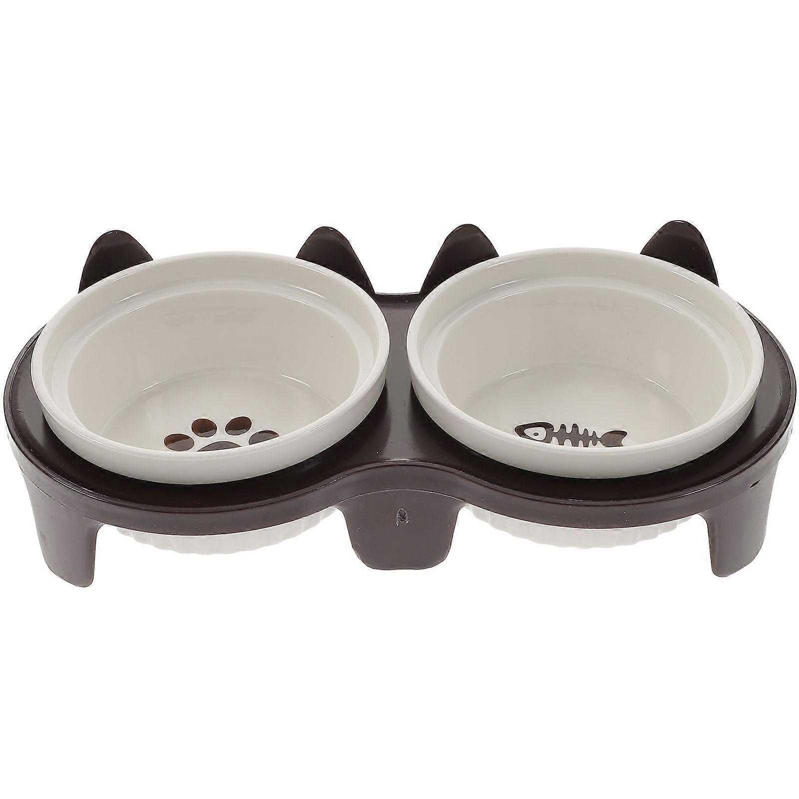 Elevated Ceramic Cat Bowl Set with Slip Resistant Stand, Tilted Design for Easy Feeding, Smooth Surface for Simple Cleaning, Indoor Use
