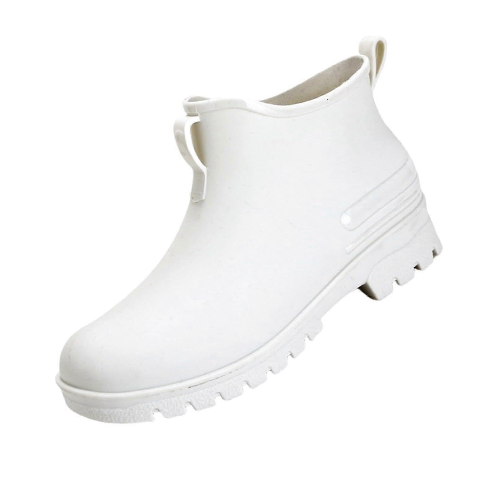 Short rain boots for women, ankle, slipon, garden boots, rubber, outdoor work, with comfort, women's rain shoes, size 45, white, 39.5 EU.