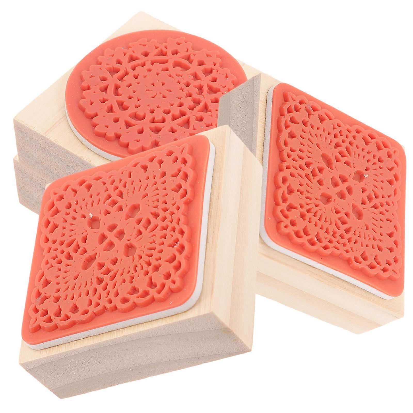Stamps For Scrapbooking Natural Wood Stamp Round And Square Lace Design Home Decor Pink 5x5cm 4Pcs
