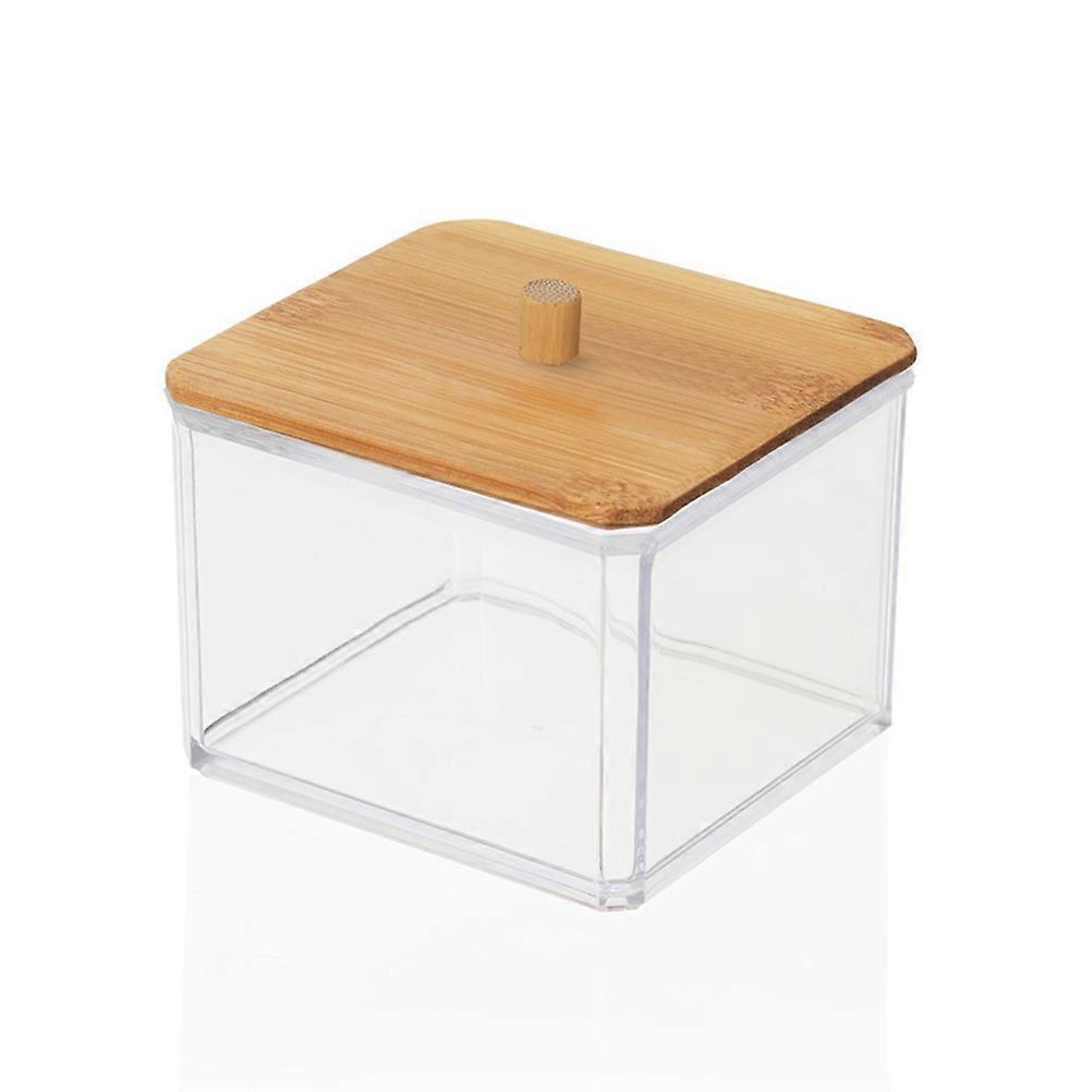 Transparent Acrylic Cotton Swab Dispenser with Bamboo Lid for Storage 2 Pieces