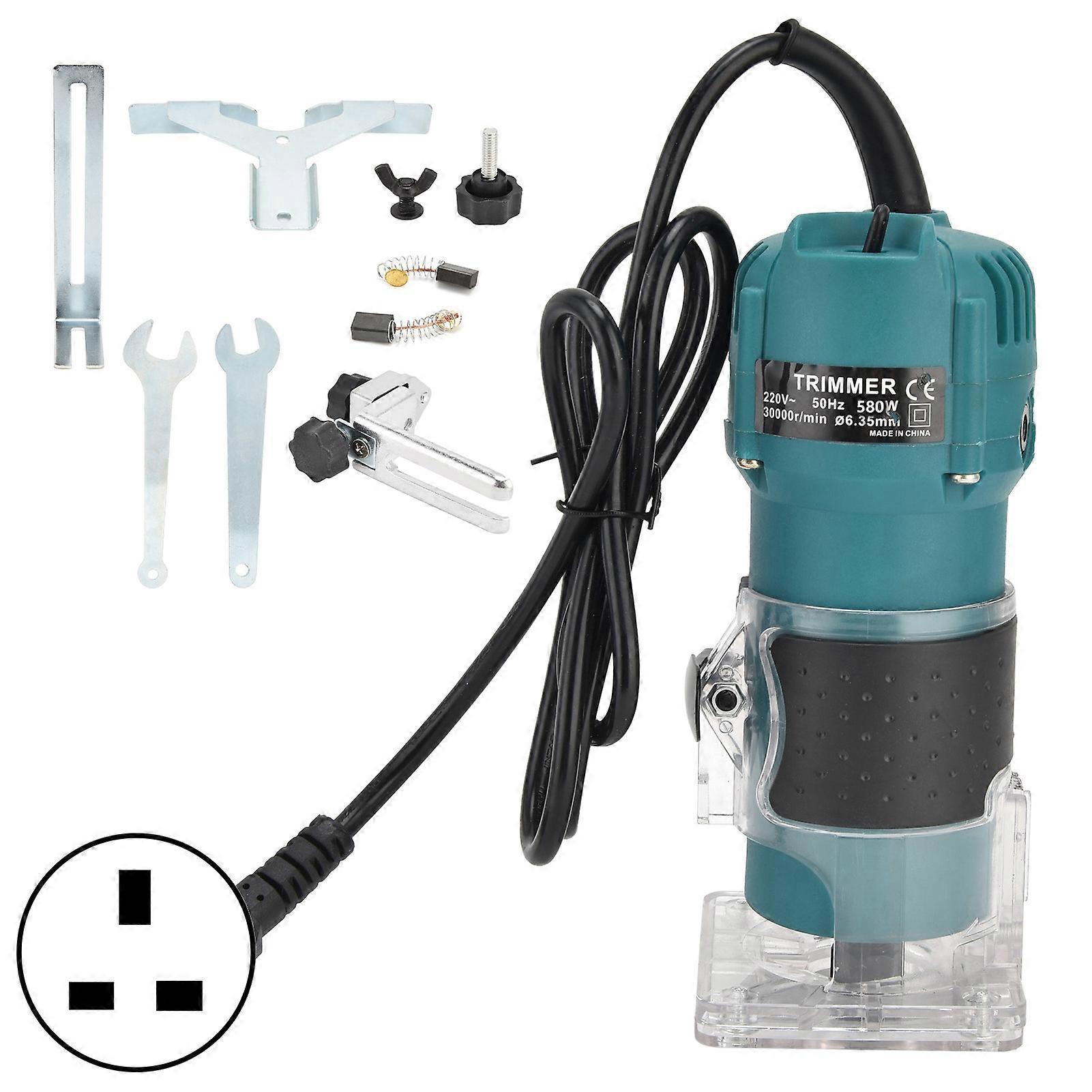 Wood Router Tool Kit Electric Laminator Slotting Cutting Trimming Carving Machine 580W GTH‑3709UK Plug 220‑240V