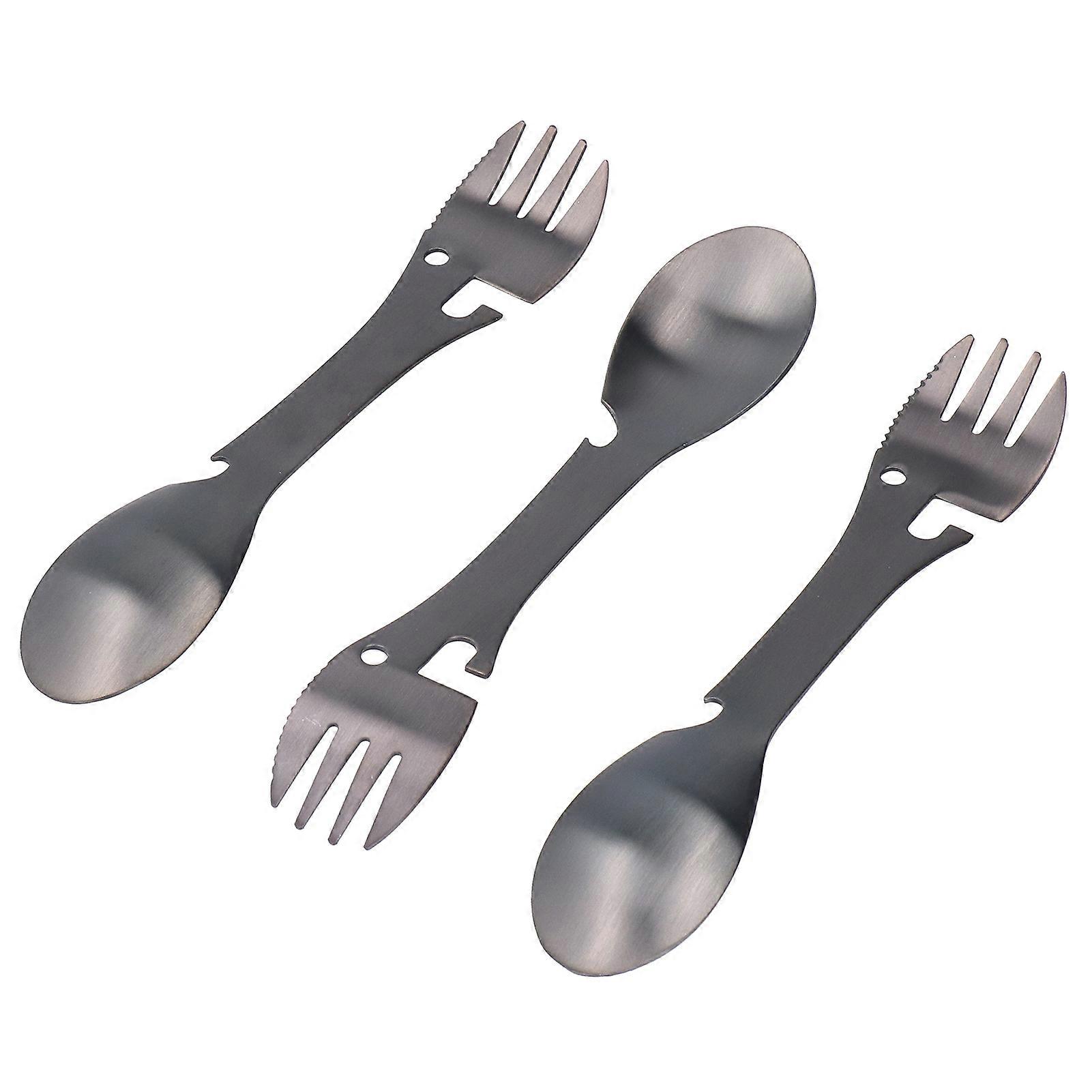 DTCY 3Pcs/Set Outdoor Multifunctional 5 in 1 Knife Spoon Fork Bottle Can Opener Utensil