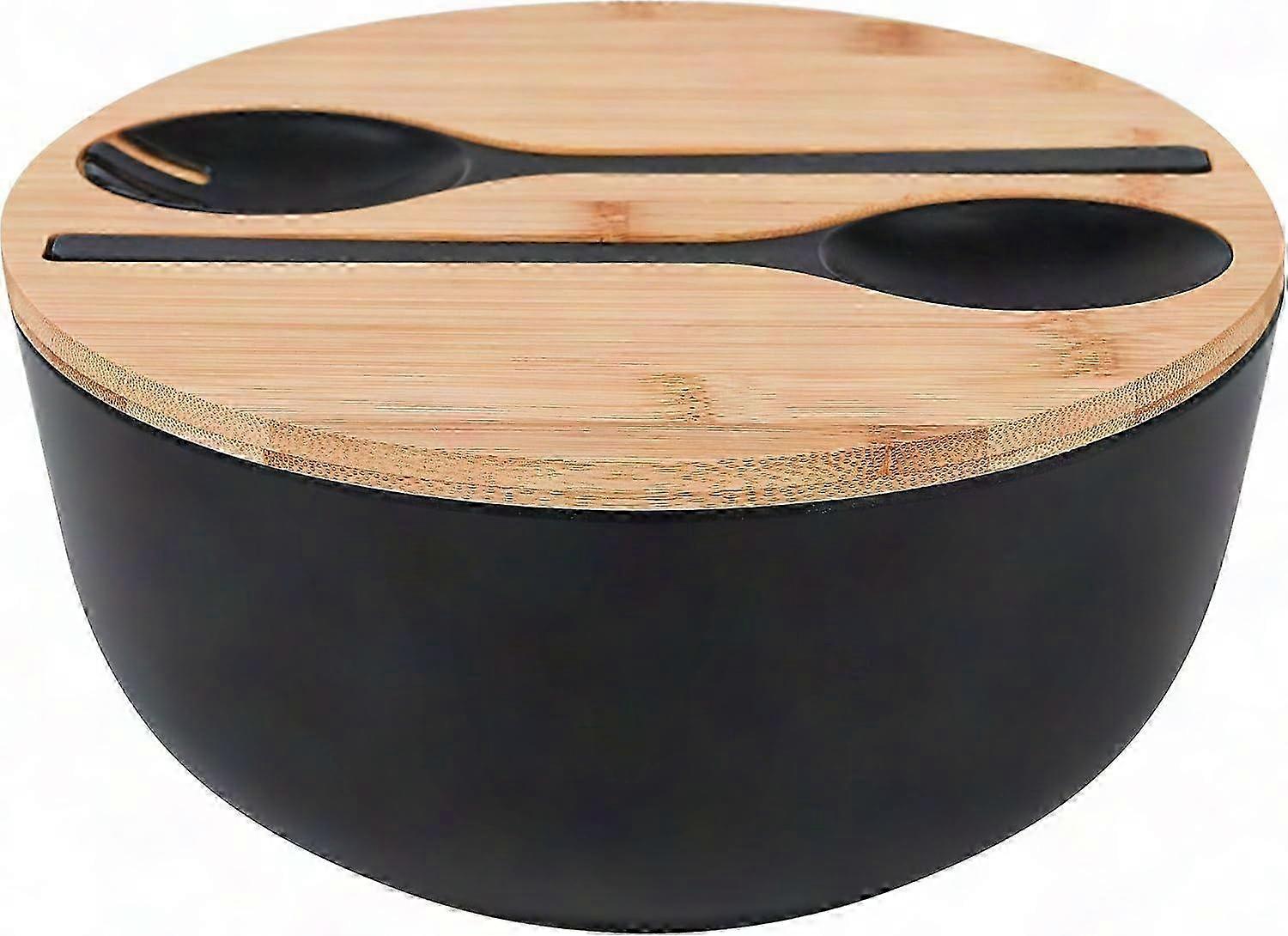 Large Bamboo Salad Bowl with Lid - Includes Spoon & Fork for Fruits, Salads, Vegetables