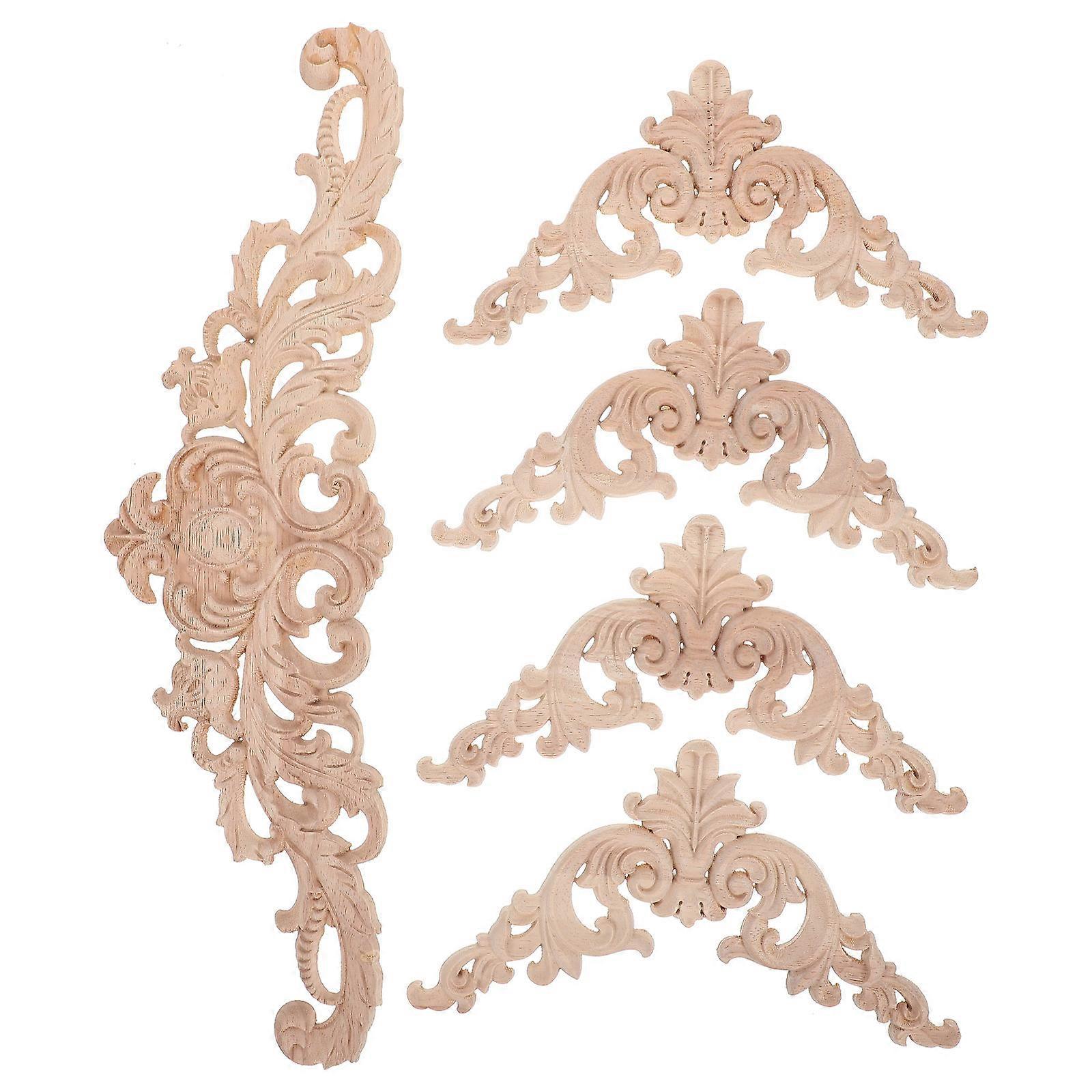 Khaki Wood Carved Applique for Decor Easy to Install and with Clear Patterns 5 Pieces