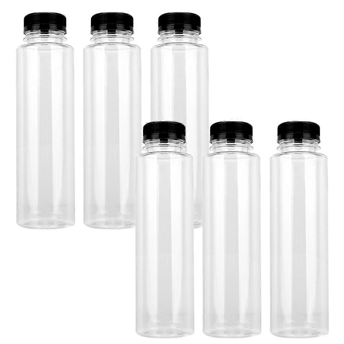 Transparent PET Storage Bottles for Water Juice 6 Pieces with Black Lids 360ml Each Safe Food Grade Plastic
