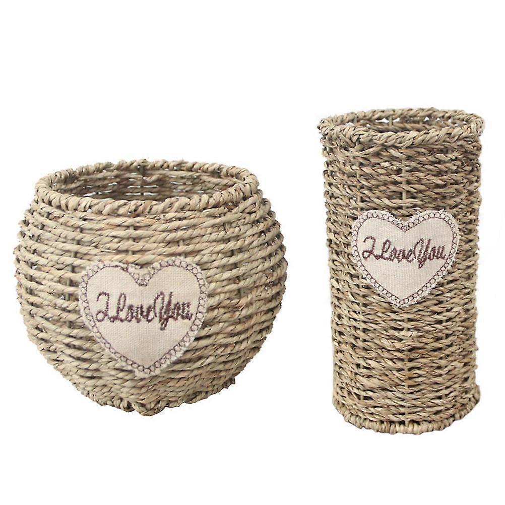 Hand-Woven Flower Basket Decorative Flower Containers Wedding 2Pcs