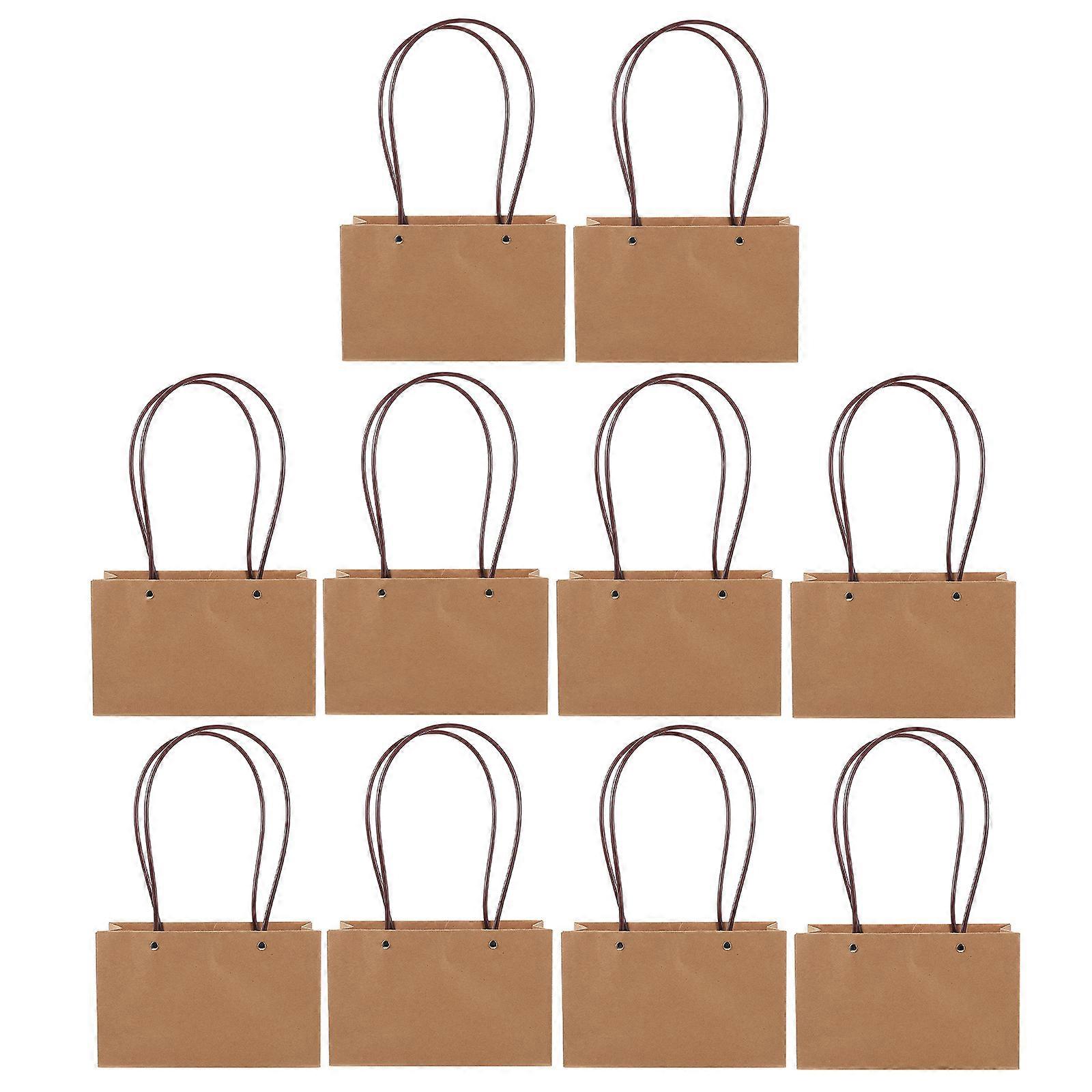 Khaki Kraft Paper Handbags with Handle Design for Daily Use Durable and Sturdy 10Pcs