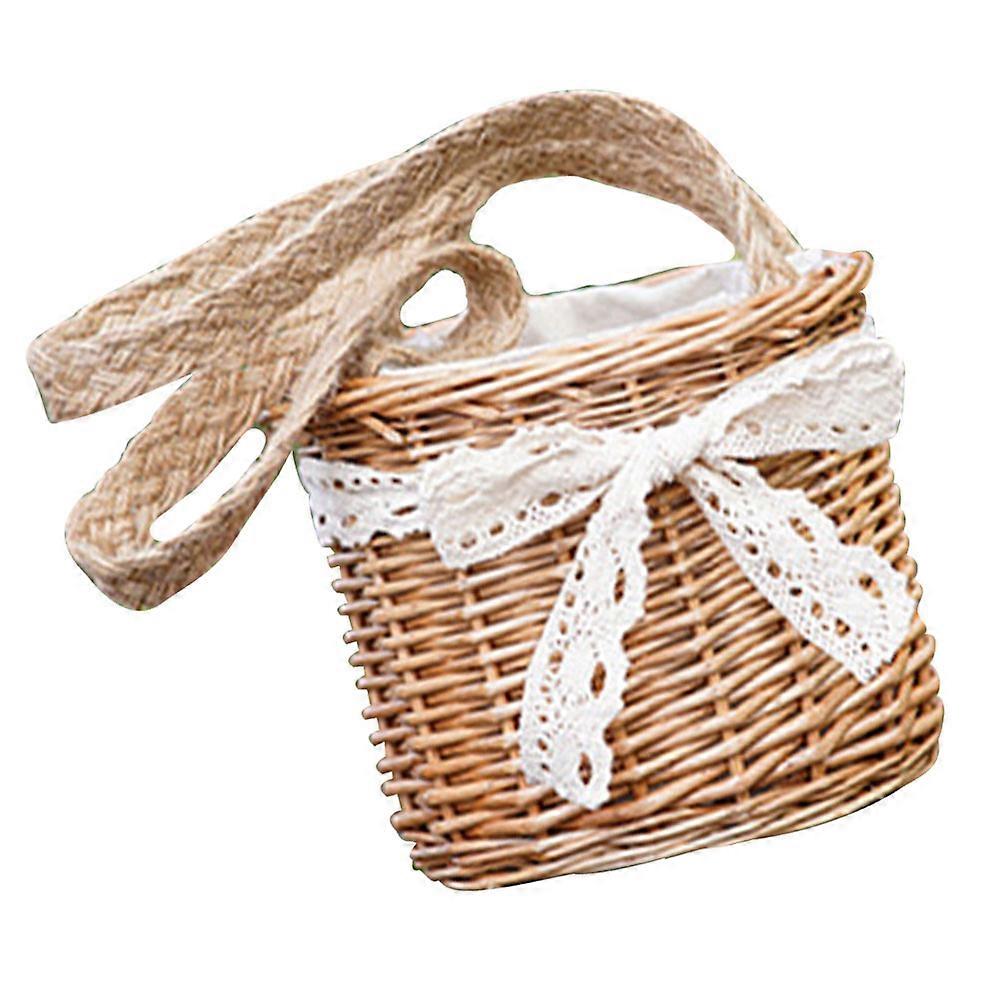 Woven Rattan Basket with Handle – Elegant Flower Girl Basket for Weddings, Versatile Storage & Decor for Flowers, Picnics, and Home Organization