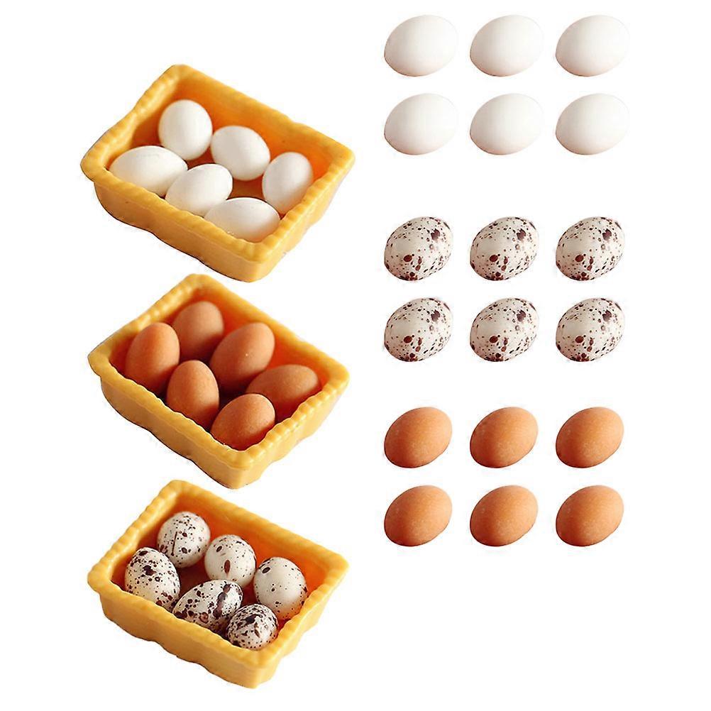 Miniature Egg Model with Trays Dollhouse Accessories for Realistic White and Flowered Eggs, Smooth Surface, Safe Craft for Kitchen Decor and