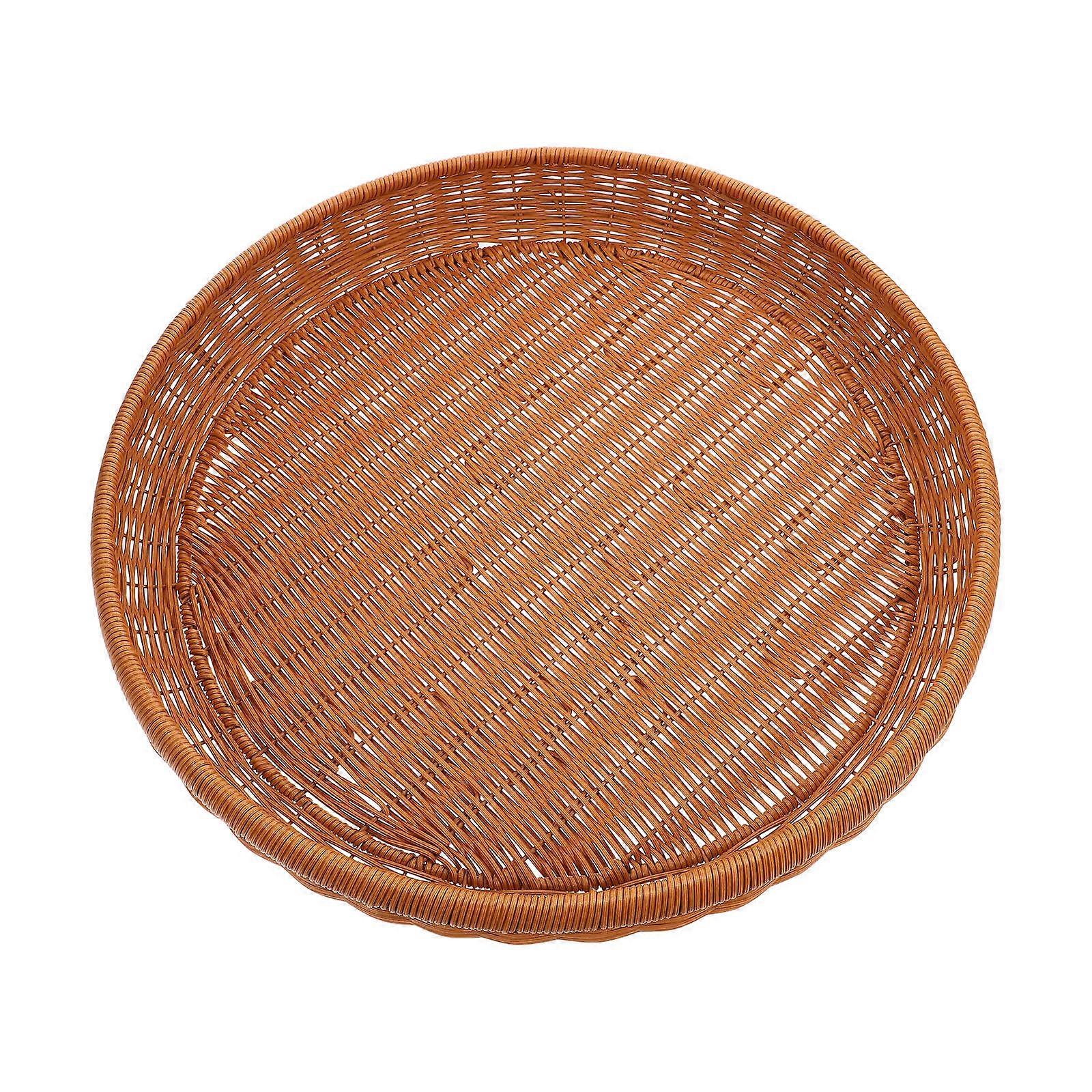 Handmade Woven Basket Tray Flat Wicker Round Fruit Basket for Food Storage and Decorative Serving
