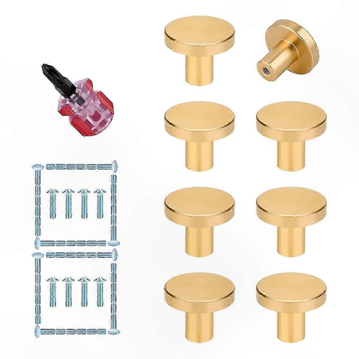 8-Piece Brushed Brass Round Cabinet Handles