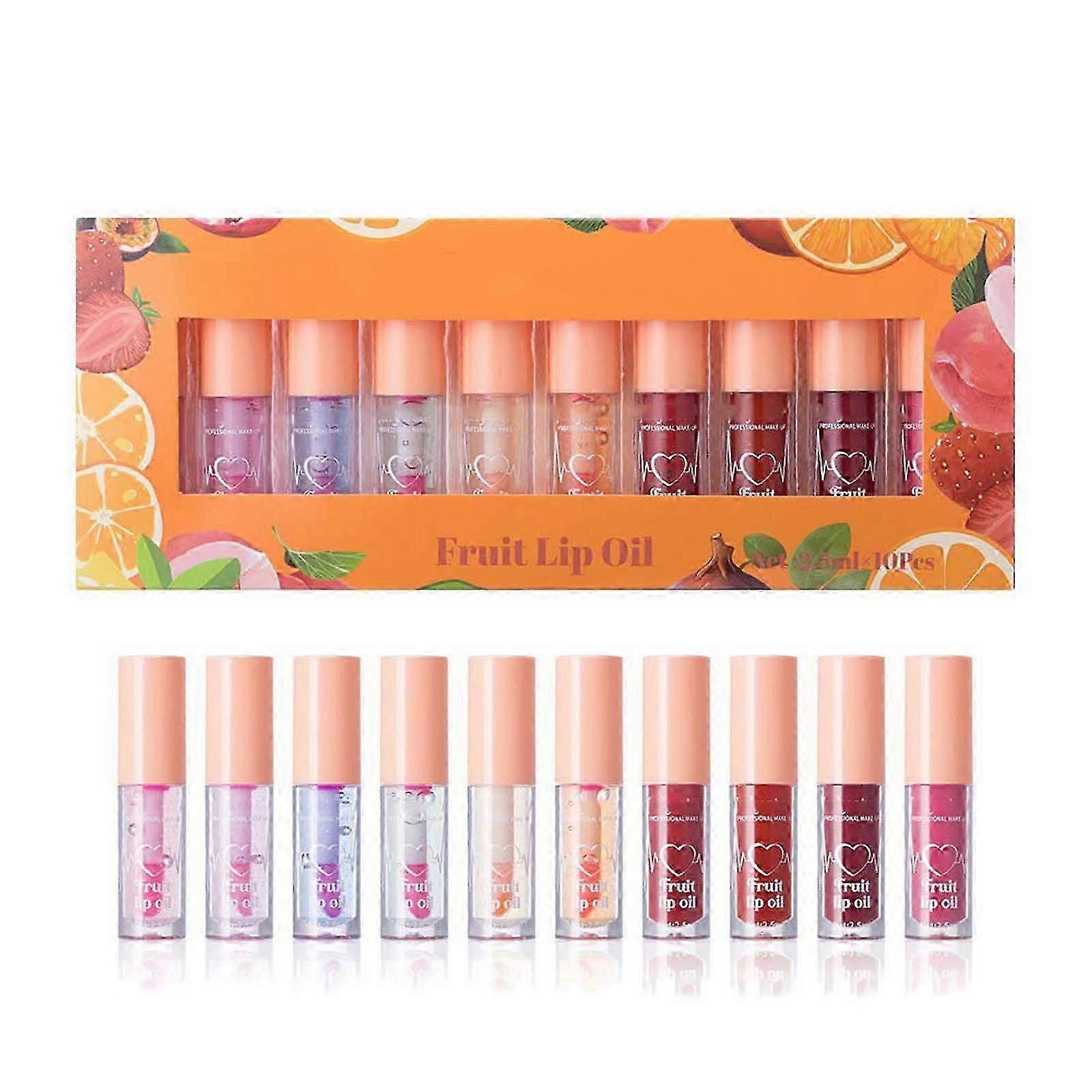 Moisturizing Fruity Mirror Lip Glaze Set - 10 Water Gloss Lip Glosses in 2.5ml for Vibrant Color & Shine - HarmonyHub131