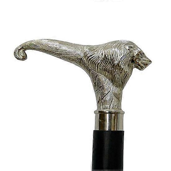 Wooden Walking Stick Lion Head Handle Chrome Finish
