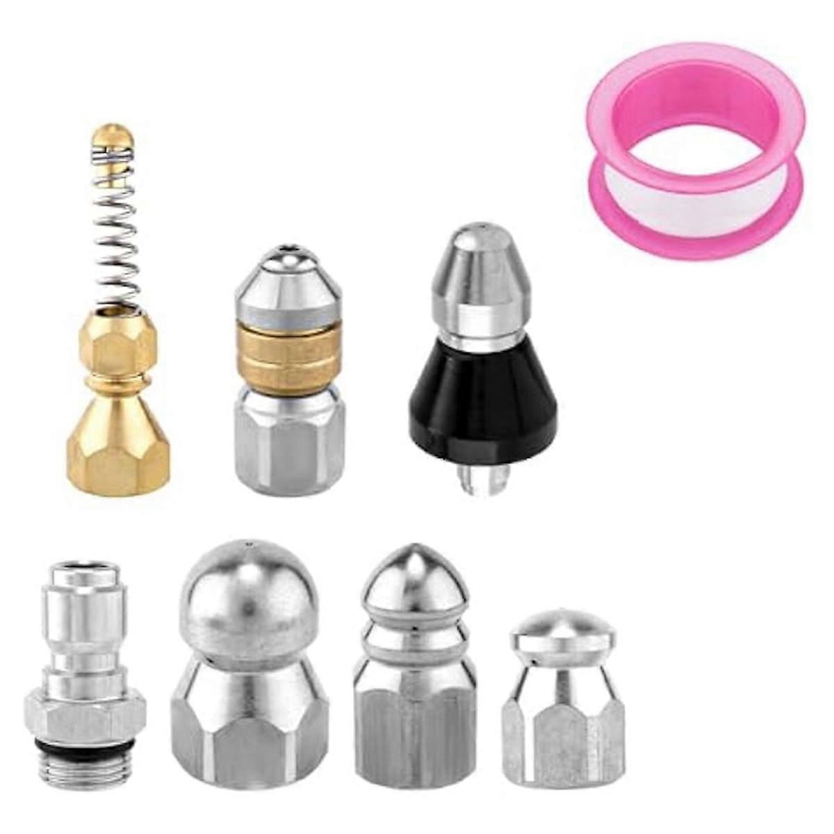 8pcs Sewer Jetter Nozzle Kit ,Pressure Drain Hydro Jet Hose Head Tip