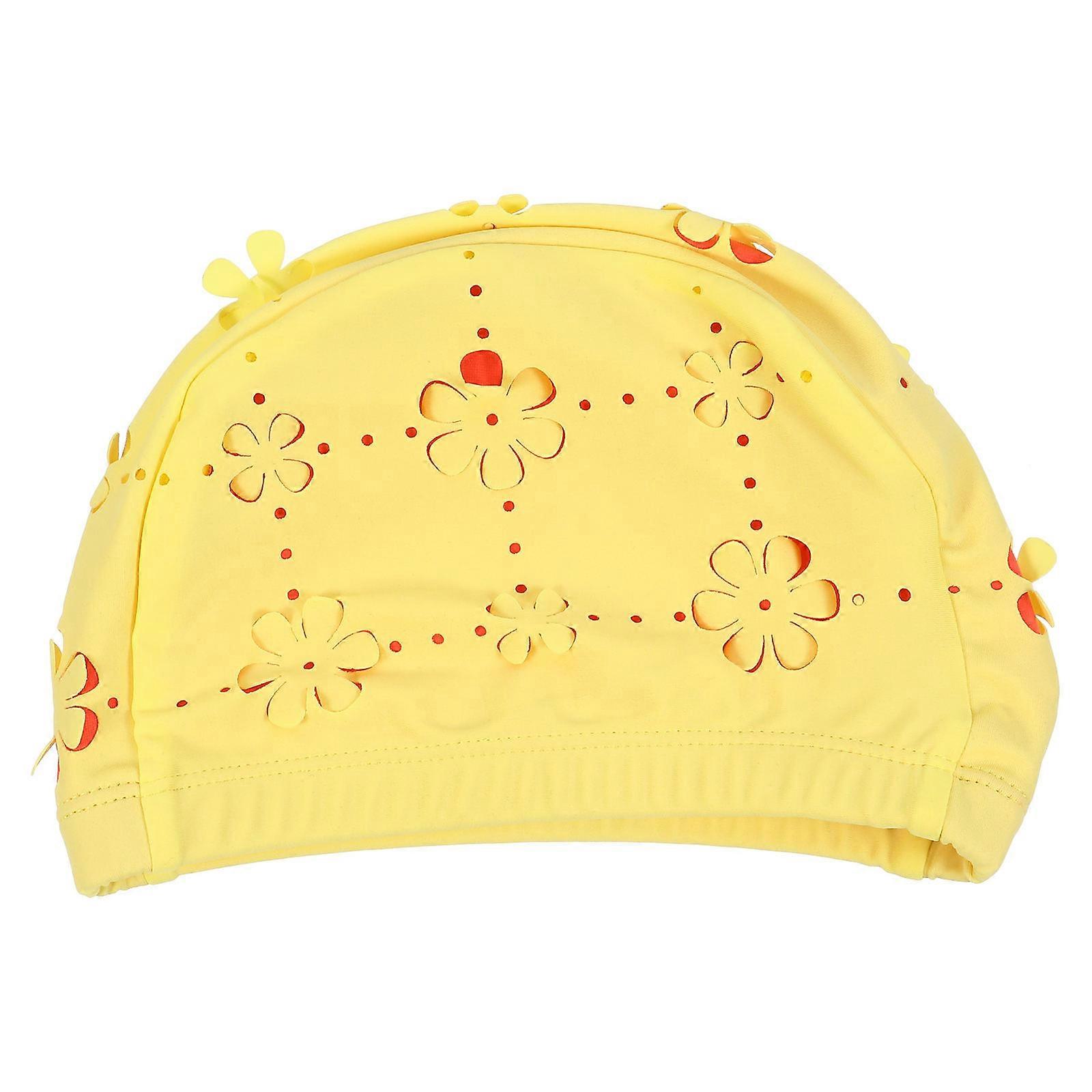 Protective Ears Swimming Accessories Adults Waterproof Swim Cap Yellow 3D Flower Petal Design 1Set