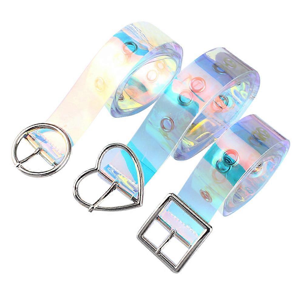 3 قطع حزام PU قزحي الألوان للنساء - مشبك معدني قوي ، تصميم قلب مربع ومستدير ، إكسسوار أزياء للجينز والسراويل