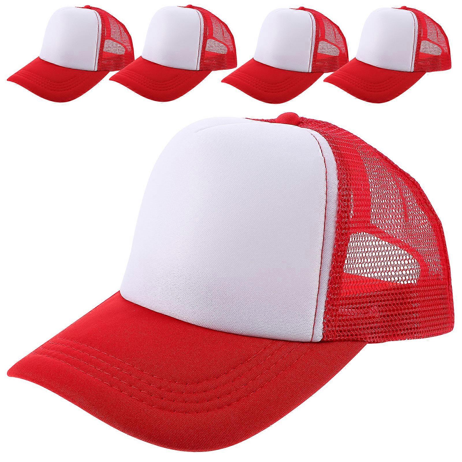 Plain Baseball Caps For Hiking And Climbing Red Color And Round Brim Design 5Pack