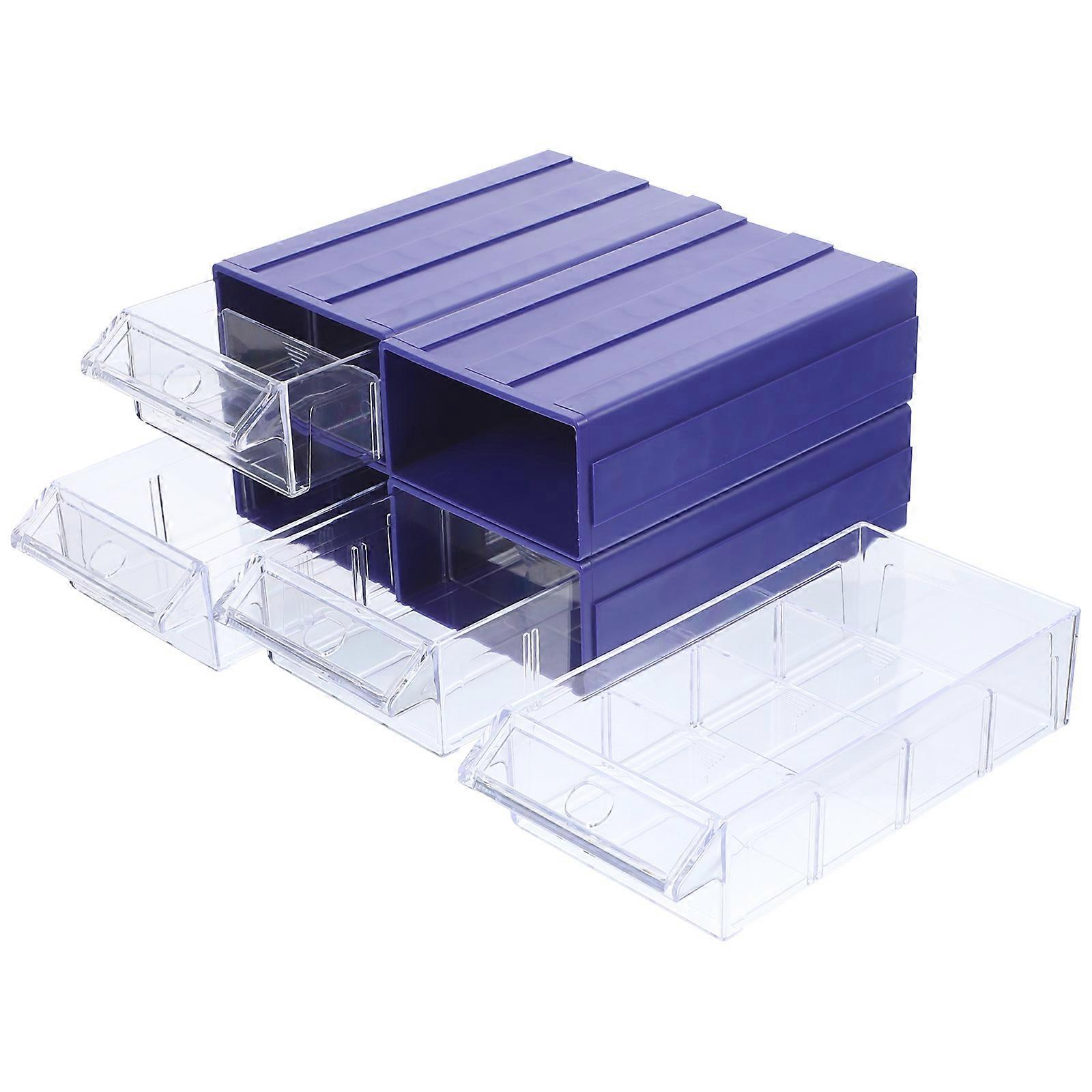 Blue Plastic Storage Box Drawer-Type Organizer 4Pcs Stackable for Home