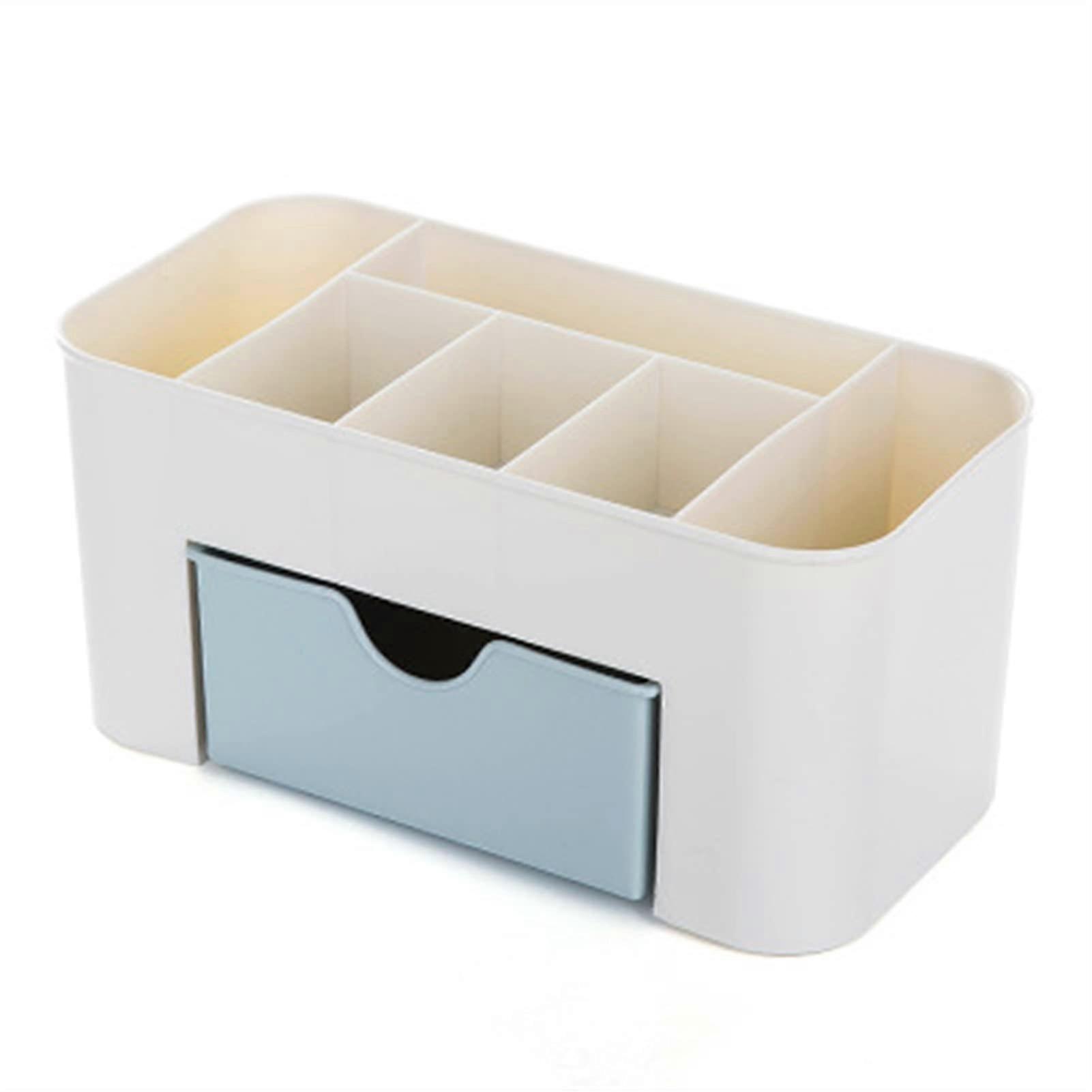 Square Plastic Desk Pen Holder, Multifunctional Organizer with Small Drawer, Ideal for Office and Cosmetic Storage