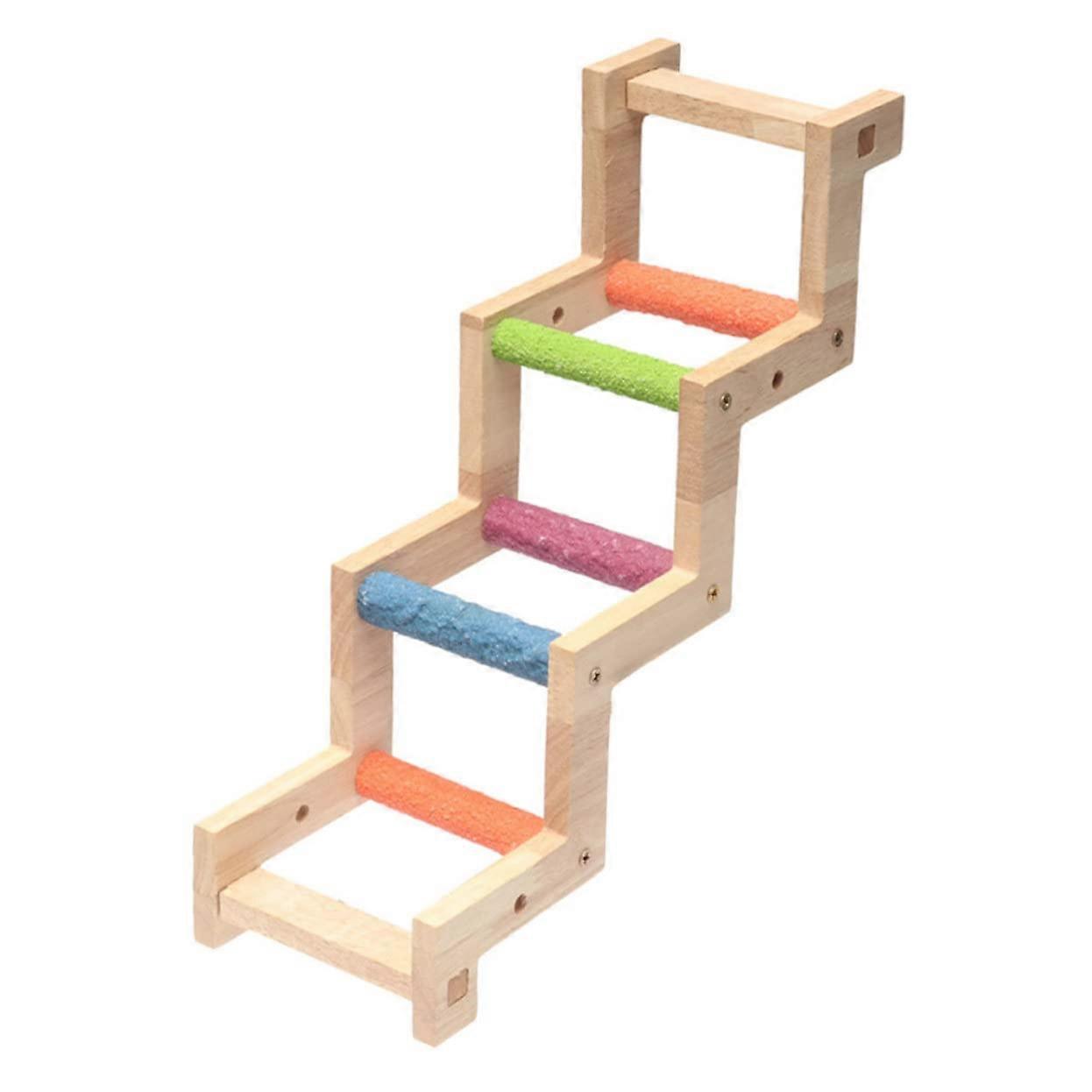 Wooden Bird Ladder Climbing Toy for Parakeets and Small Birds, Cage Stand with Adjustable Height for Exercise and Training