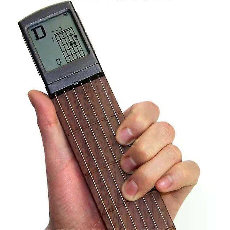 Pocket Guitar Chord Practice Tool Portable Guitar Neck for Trainer Beginner w/a Rotatable Chords Chart Screen