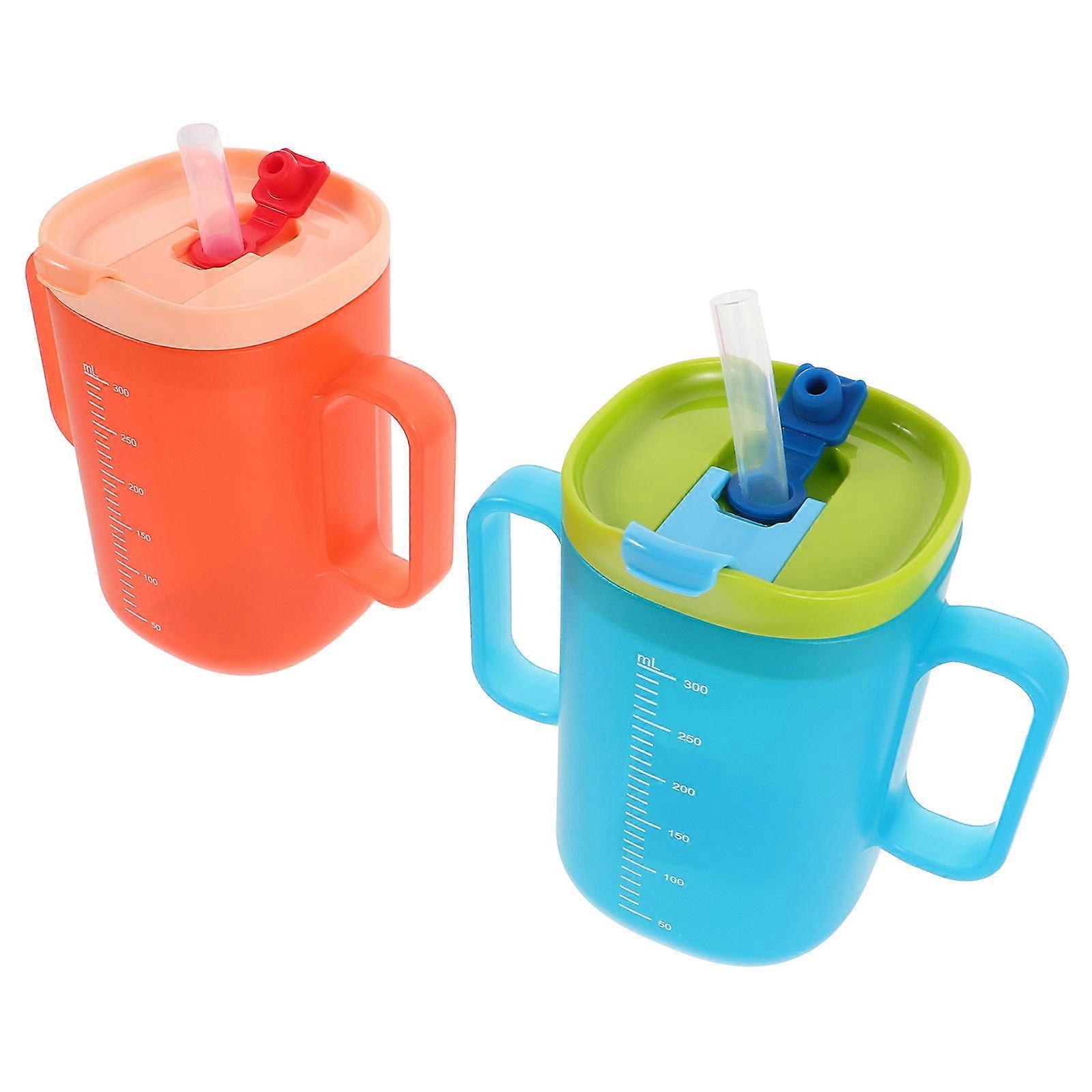2pcs Unbreakable Straw Sippy Cups with Spout & Scale Markings – Lightweight Portable Training Bottles for Home & Travel Use