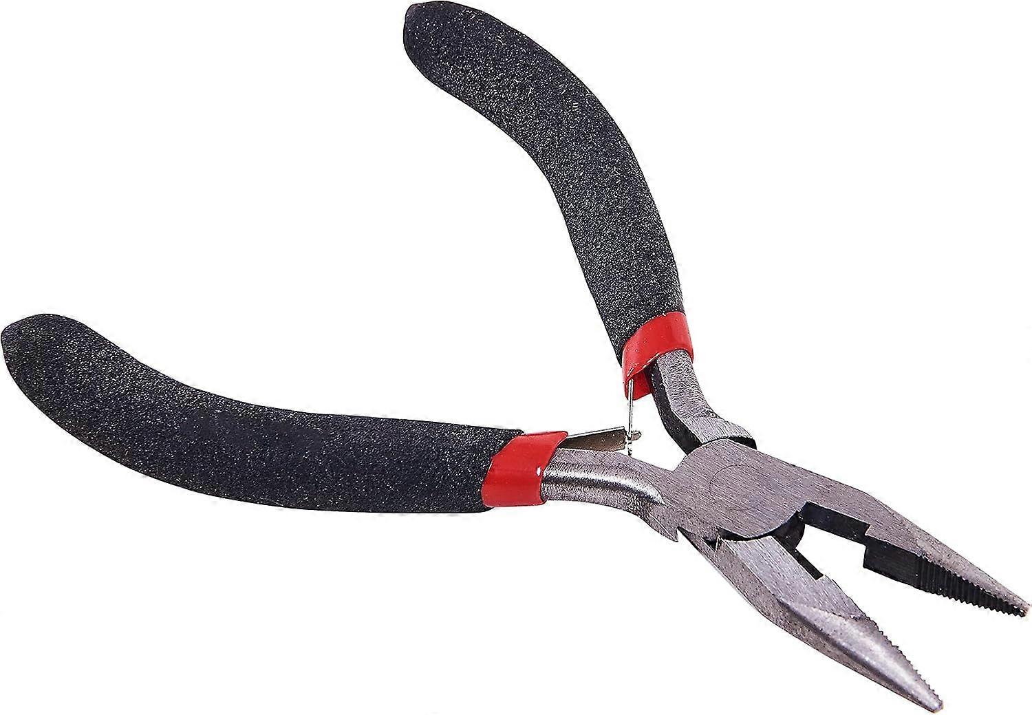 Mini Long Nose Plier With Spring-Loaded, 15 Cm, Black Silver Red Handles, Precision Electronics Repair Tool, Compact Size