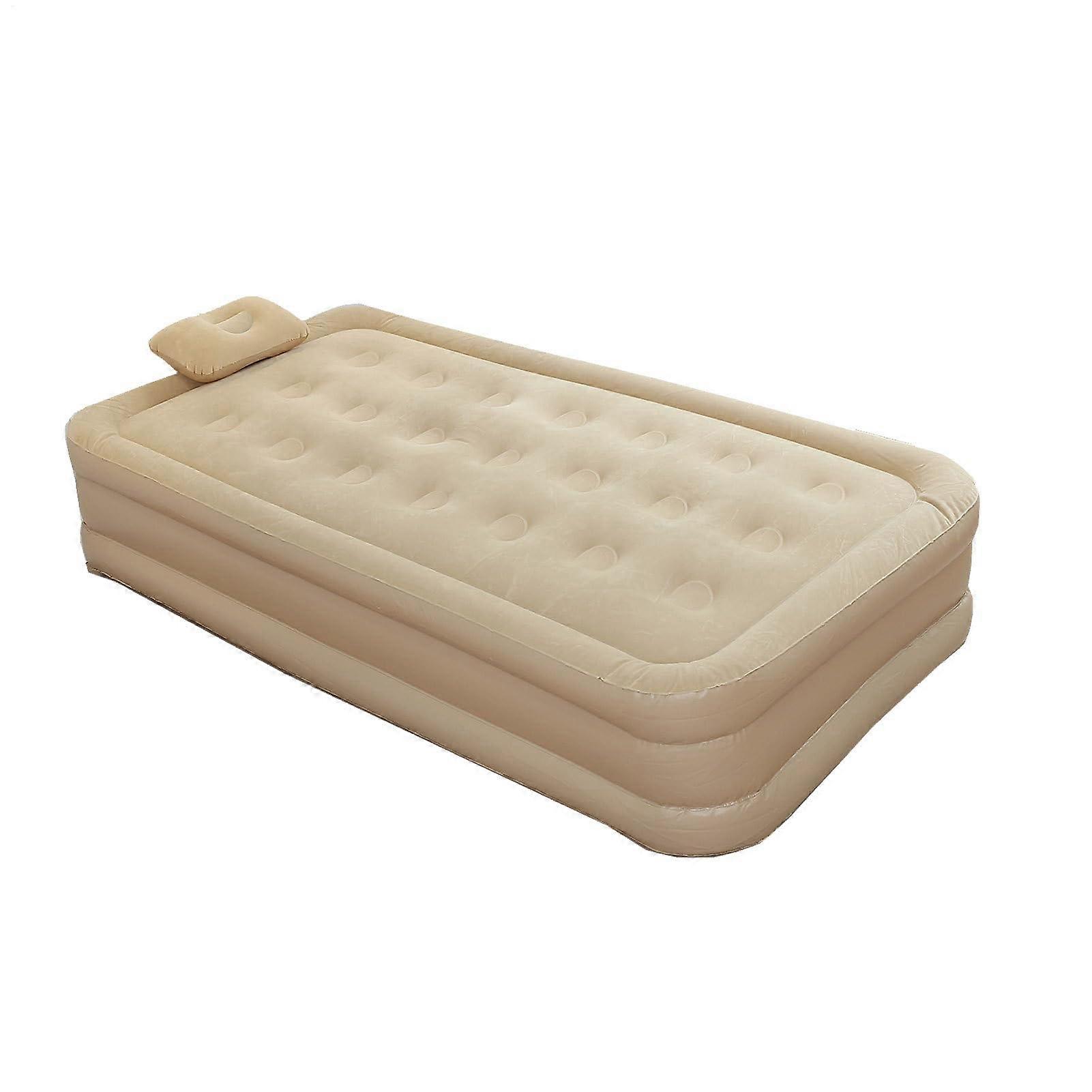 Air Mattress Twin Size With Built-In Pump, Self-Inflating Folding Guest Bed, Beige Single/Double Layer For Home Travel