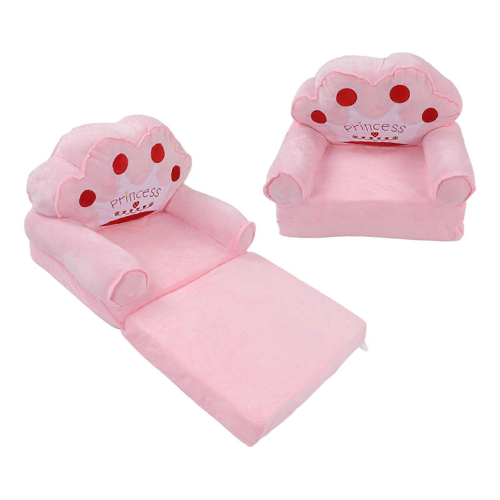 Foldable Kids Sofa 2-in-1 Pink Crown Pattern 2-Layer Bed Couch