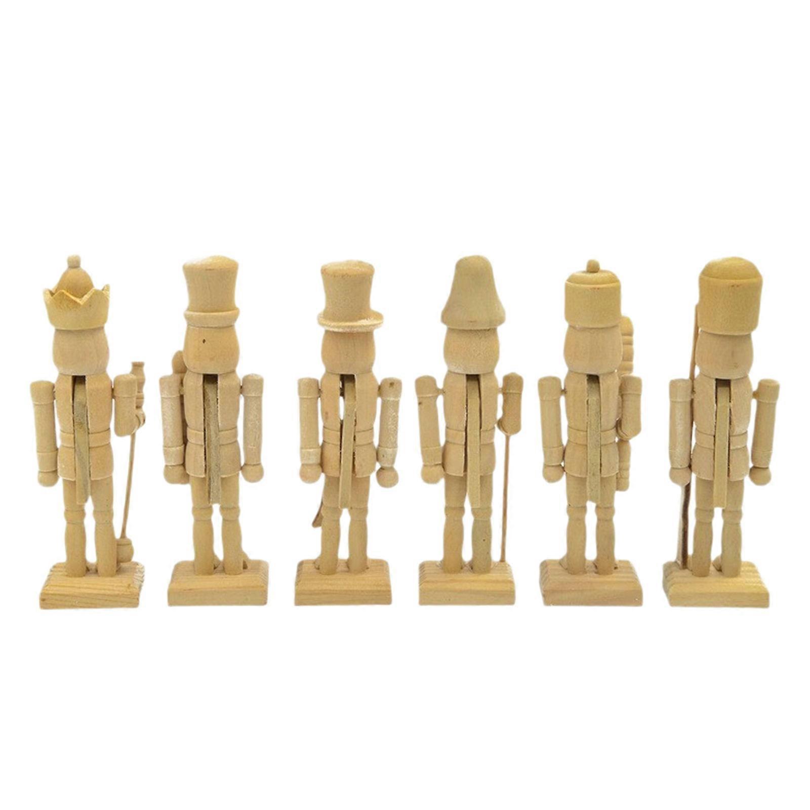 Set of 6 Classical 12CM Unpainted Nutcrackers Handmade Holiday Ornament For Family Craft And Festives Atmospheres Multicolor
