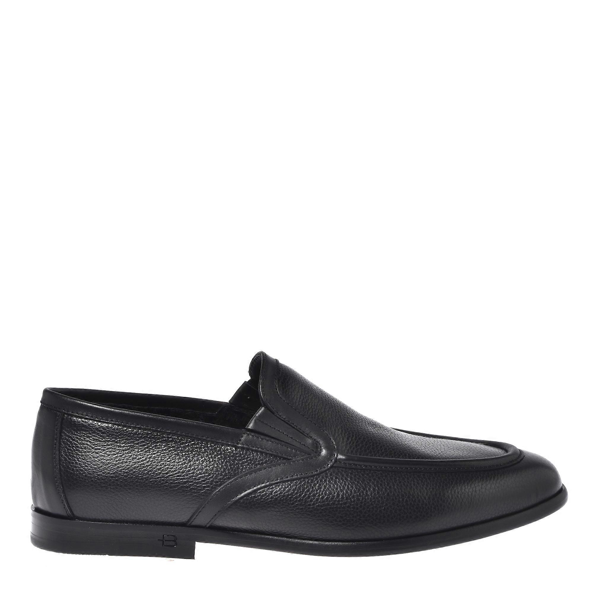 Baldinini - Black Tumbled Leather And Leather Slip-Ons
