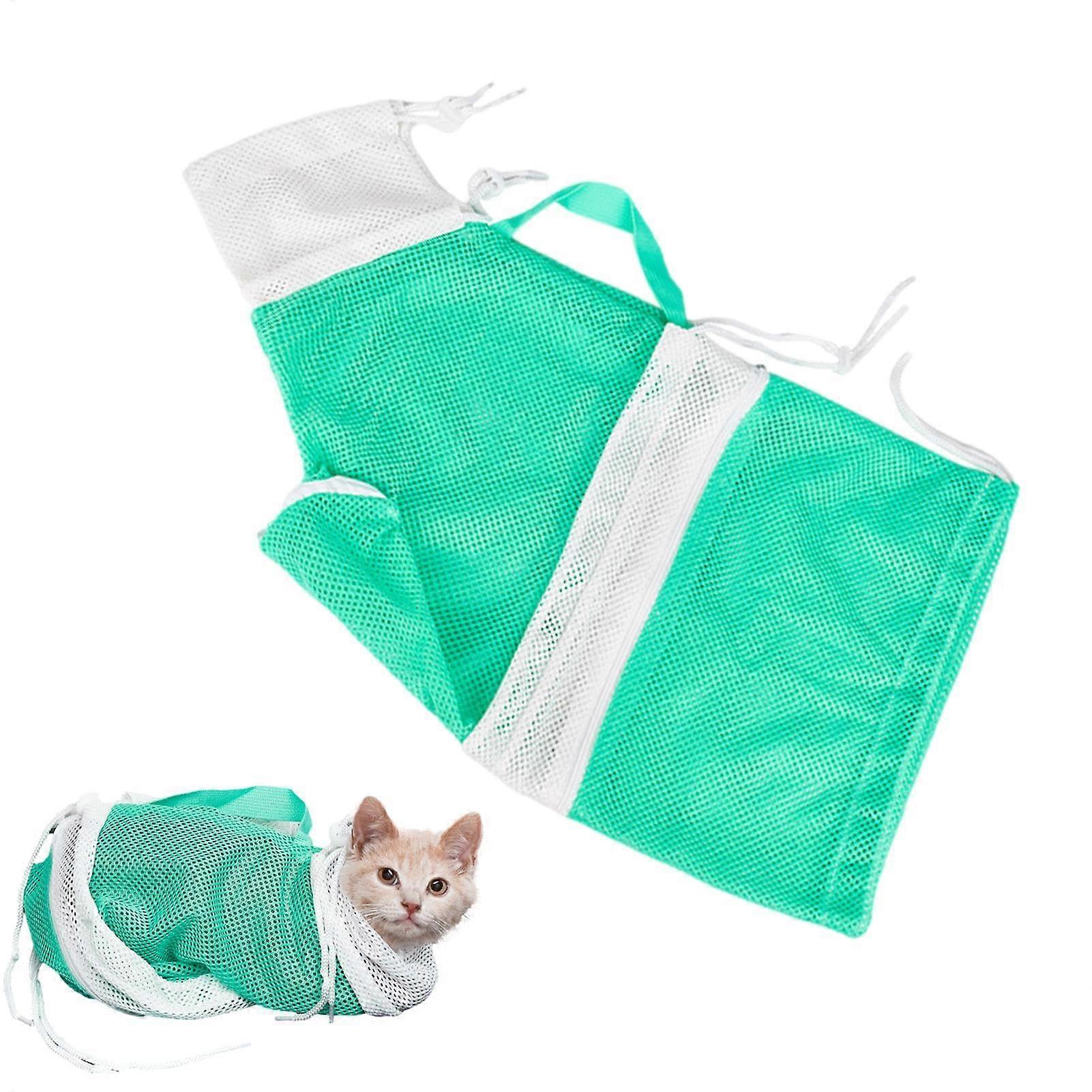 Cats Shower Net Bag Breathable Mesh Cat Bathing Bag Loose And Removable Pet Grooming Bath Bag Green