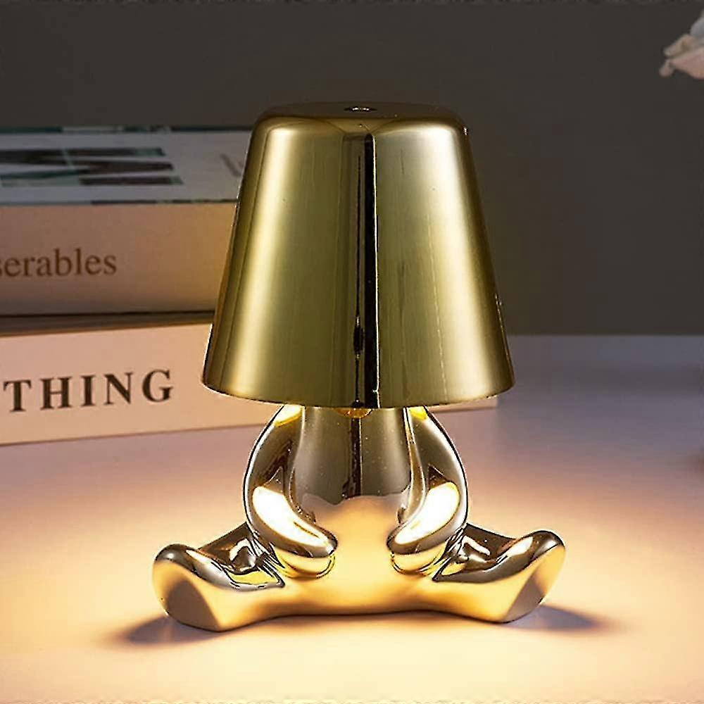 Night Light Little Golden/ Silver Man, 3 Level Dimmable Bedside Lampe Touch Lighting 3d Thinker Stat