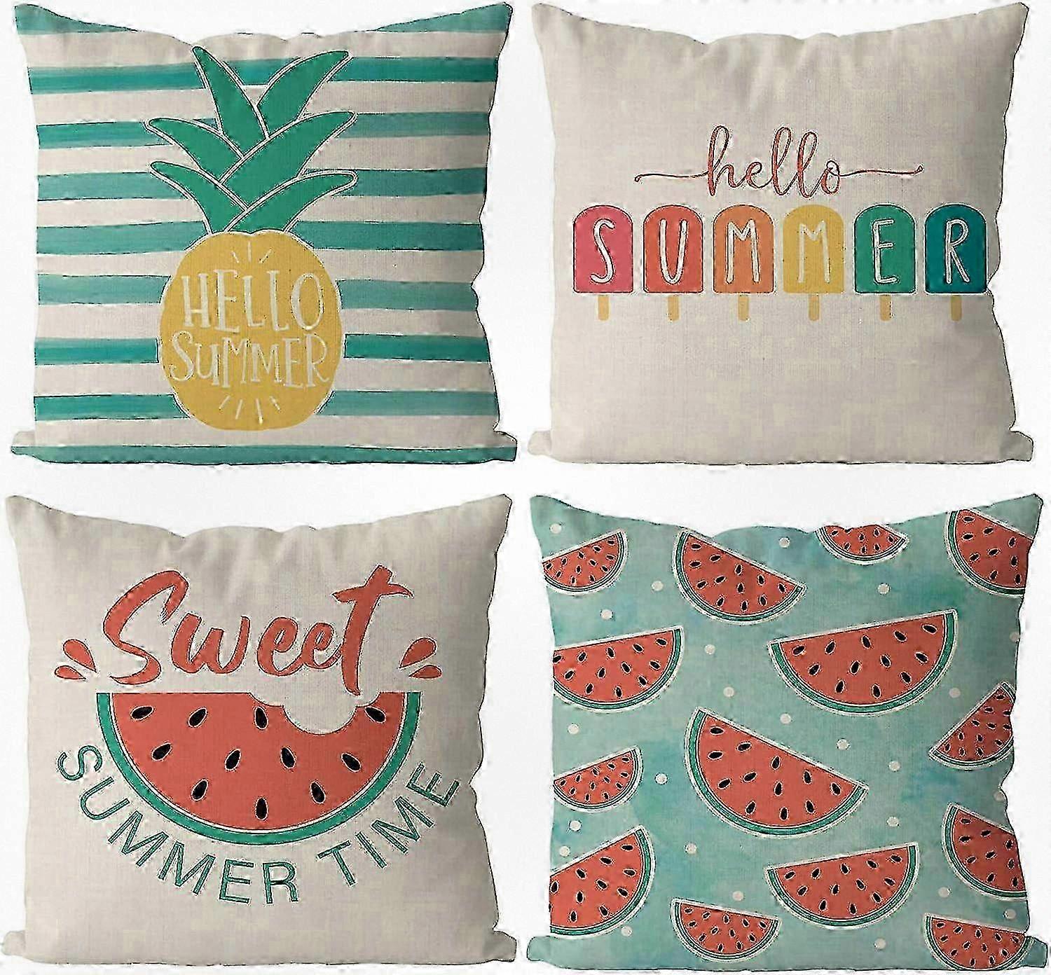 2025 Summer Pillow Covers 18x18 Inch Set of 4 Tropical Fruit and Ice Pop Design Cushion Cases Cool Summer Decorative Throw Pillows for Sofa and C