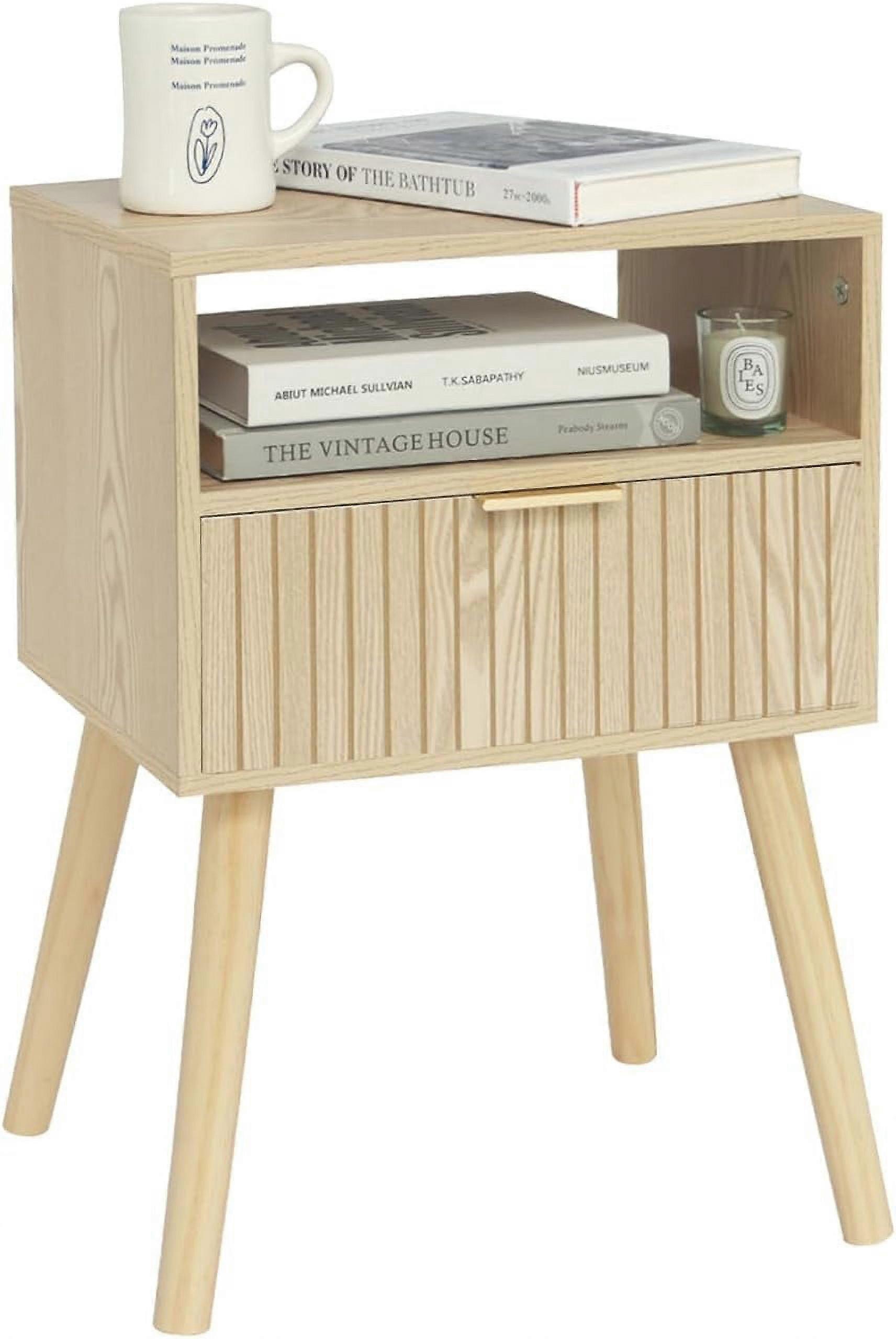 Small Nightstand Wood Bedside Table with Drawer, Modern End Table for Bedroom and Small Spaces, Solid Wood Legs, Easy Assembly, Natural