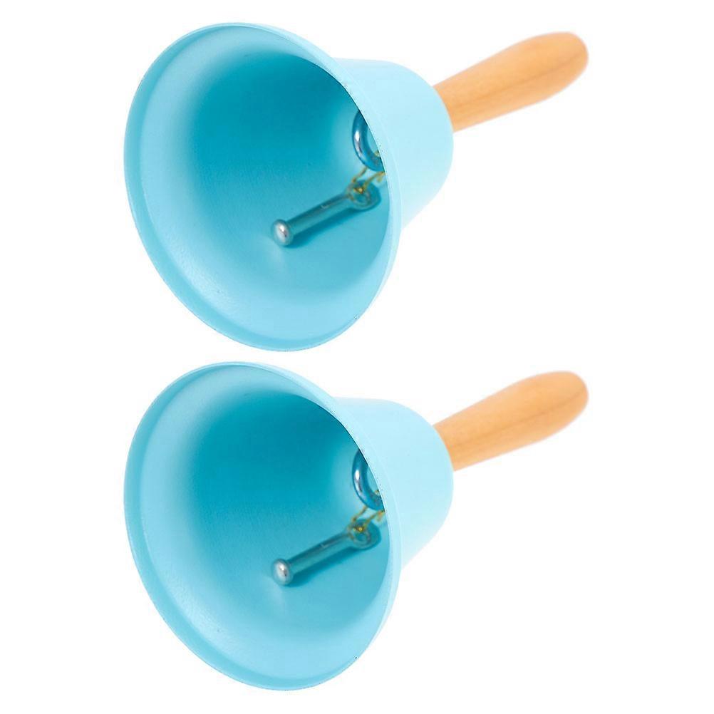Classroom Bell Metal Hand Bell for Attention Ringing 3Pcs Blue with Wood Handle