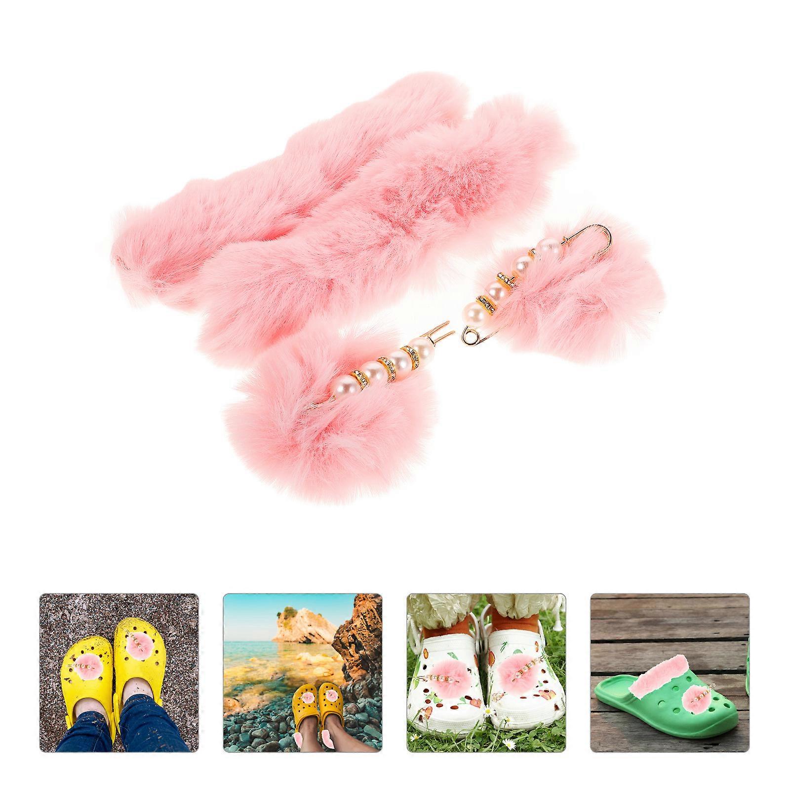 Pink Plush Hole Shoe Accessory Offers Warm Heel Strap Replacement 3Sets