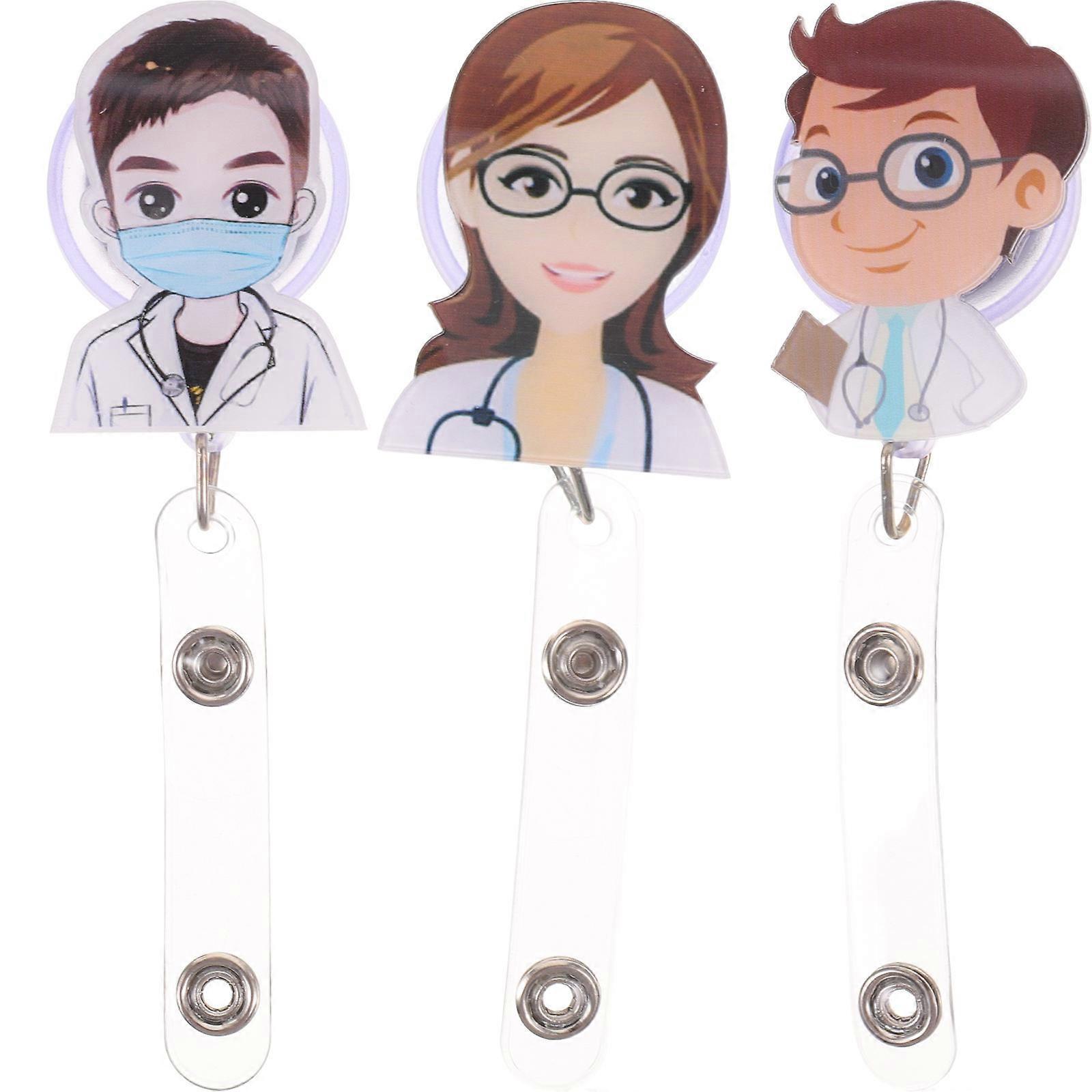 Doctor Id Card Clip Retractable Badge Holder for 3Pcs Portable Badge Buckles