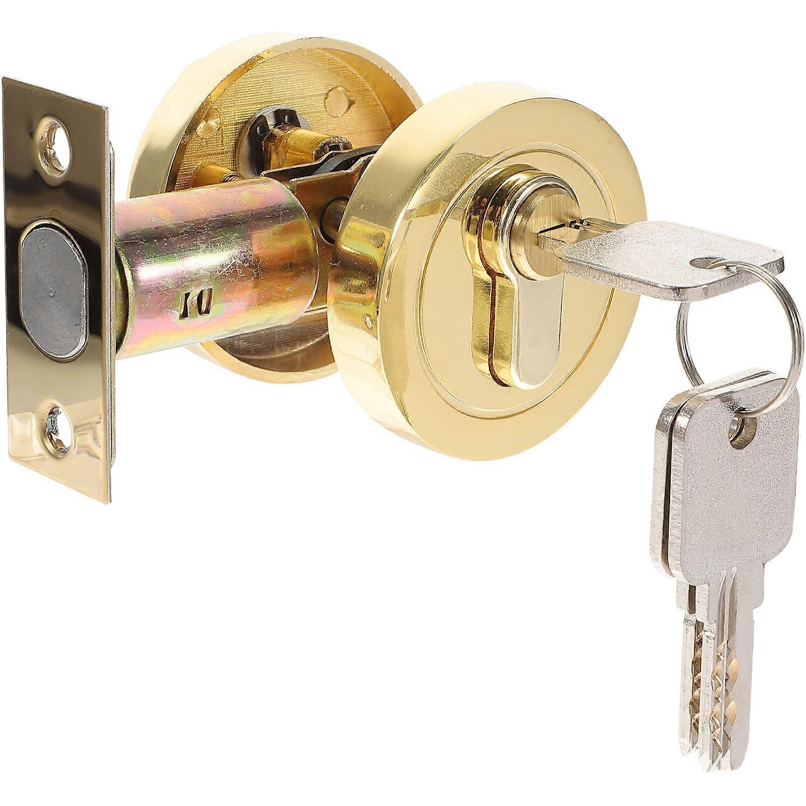 Keyed Door Lock Golden Single Cylinder Deadbolt for Home Use 2Pcs