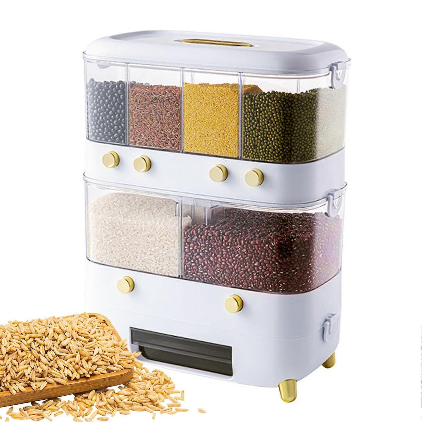 Grain Dispenser - Airtight Rice Container with Grid Design, Large Capacity Grain Canister, Moisture Resistant Food Storage