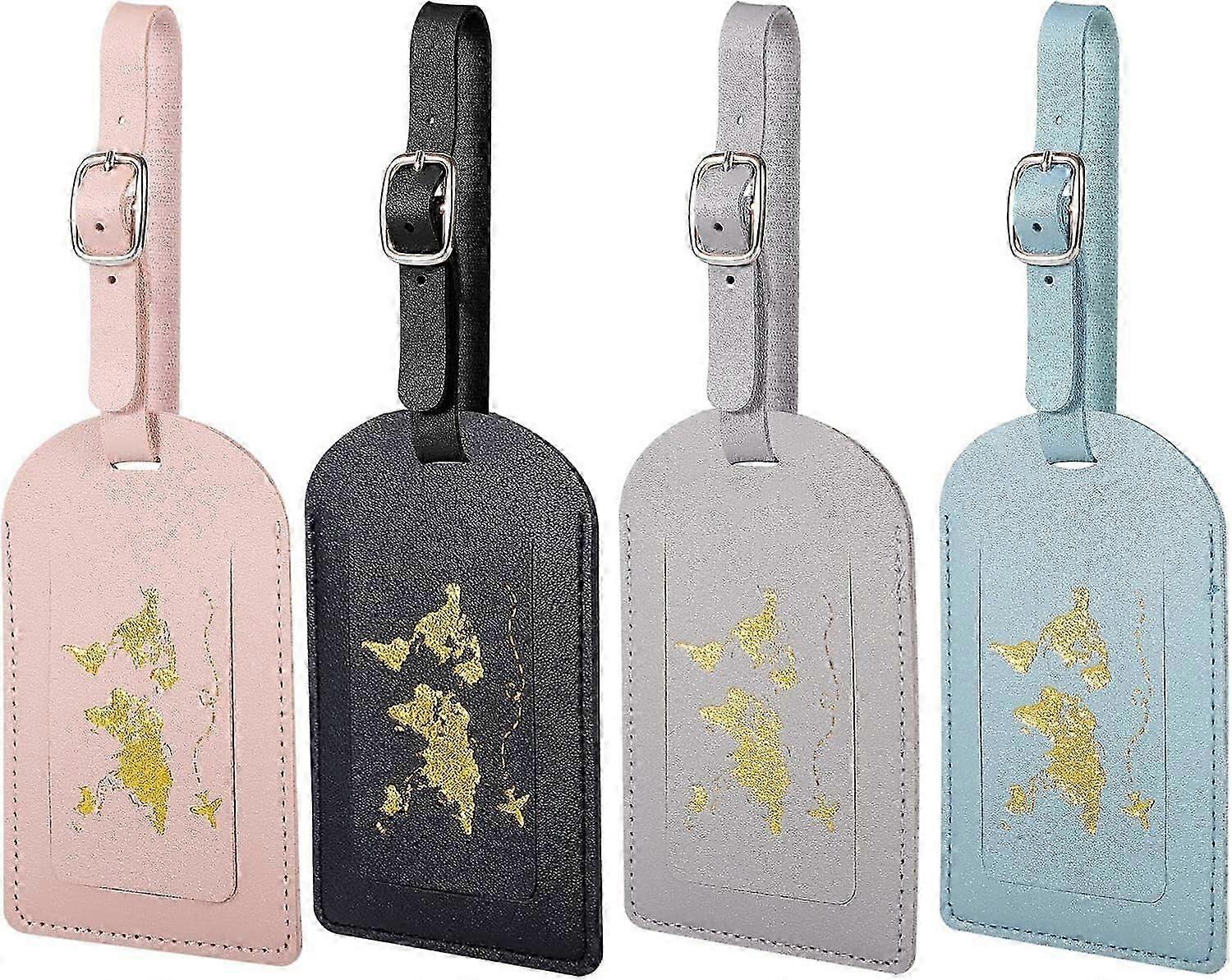 4 قطع بو الجلود الأمتعة العلامة حقيبة السفر القابل للكتابة مع مشبك قابل للتعديل لحقيبة اليد الأليفة ، الطائرة